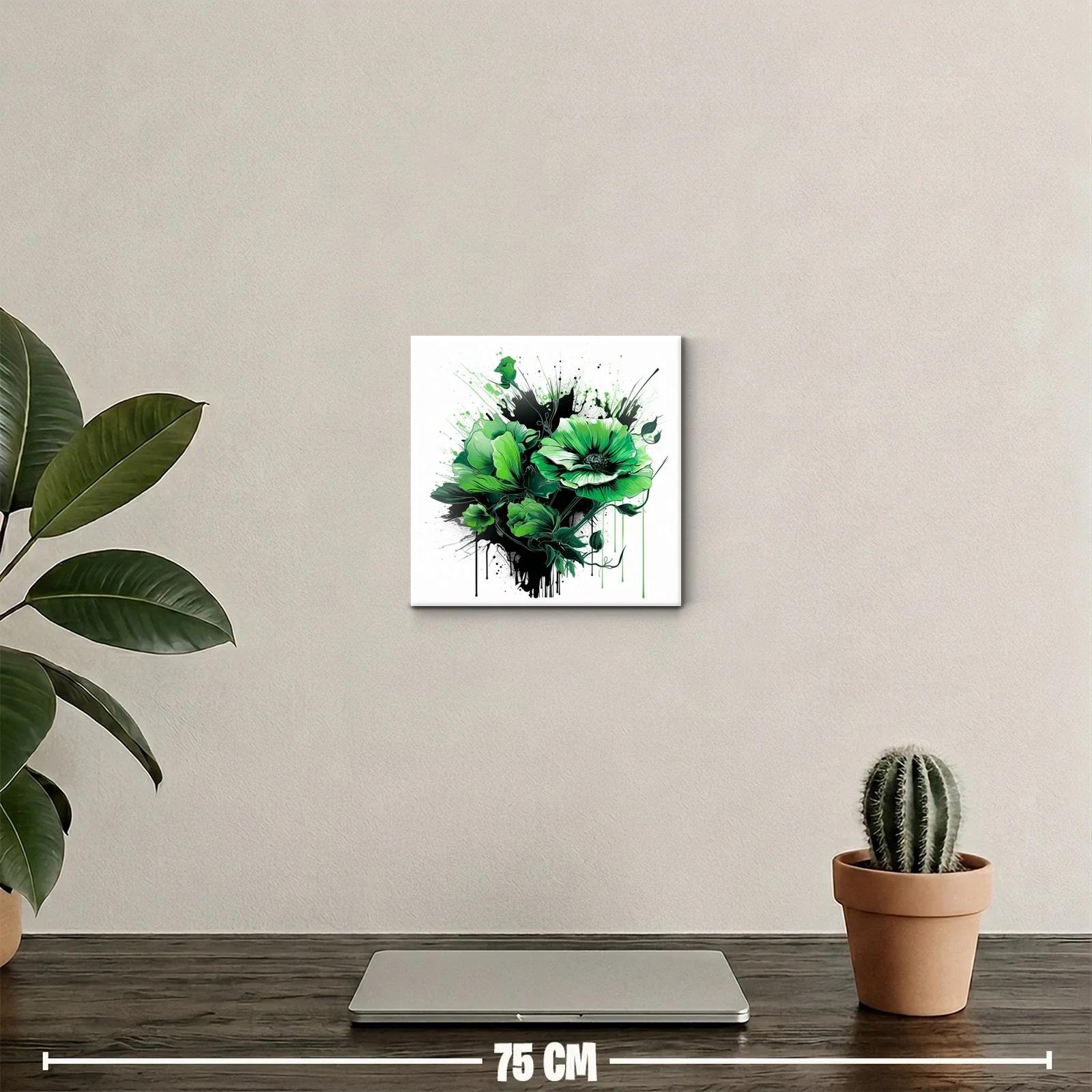 Cuadro decorativo con flores verdes vibrantes y toque abstracto — miniatura 2