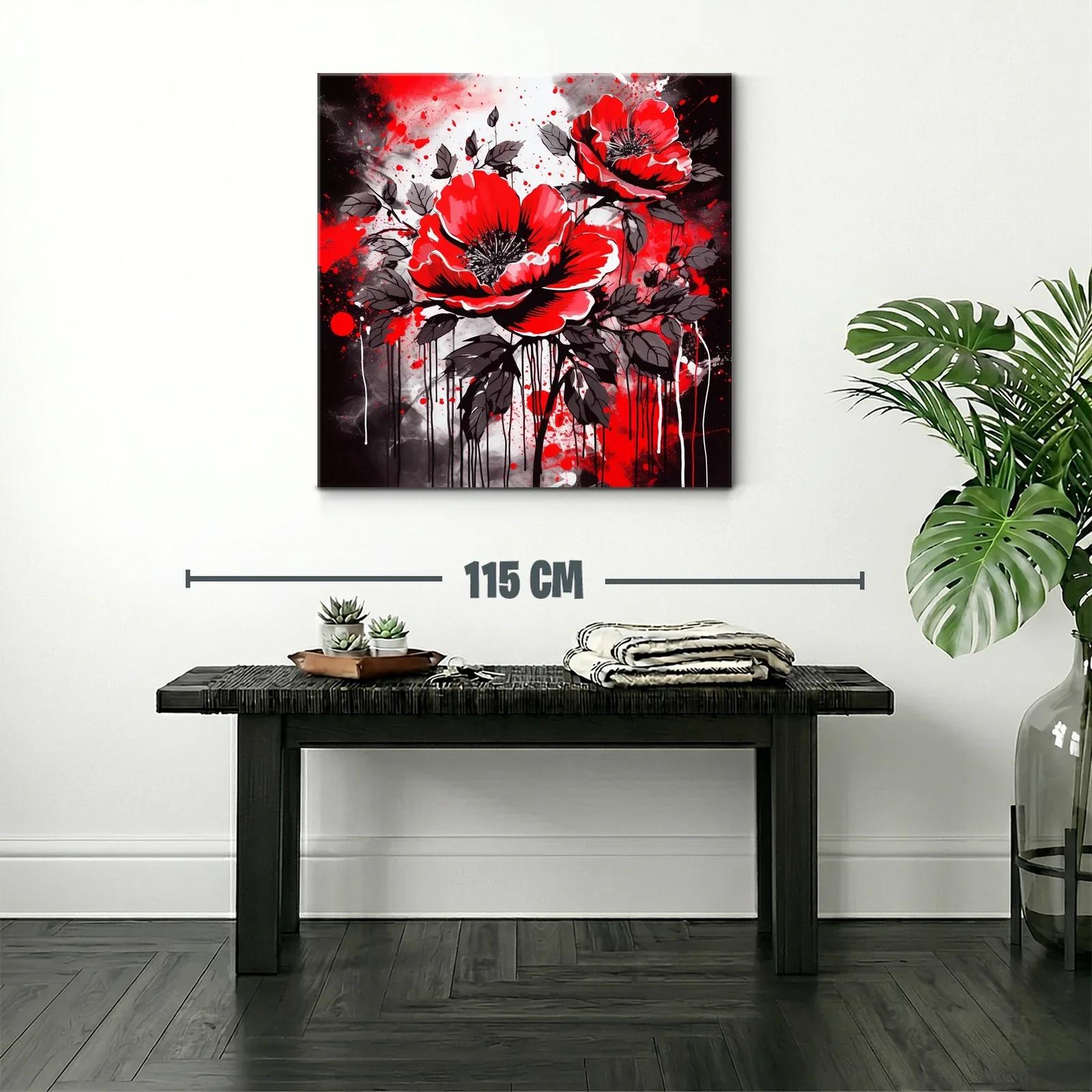 Cuadro floral con amapolas rojas y contraste oscuro — miniatura 2