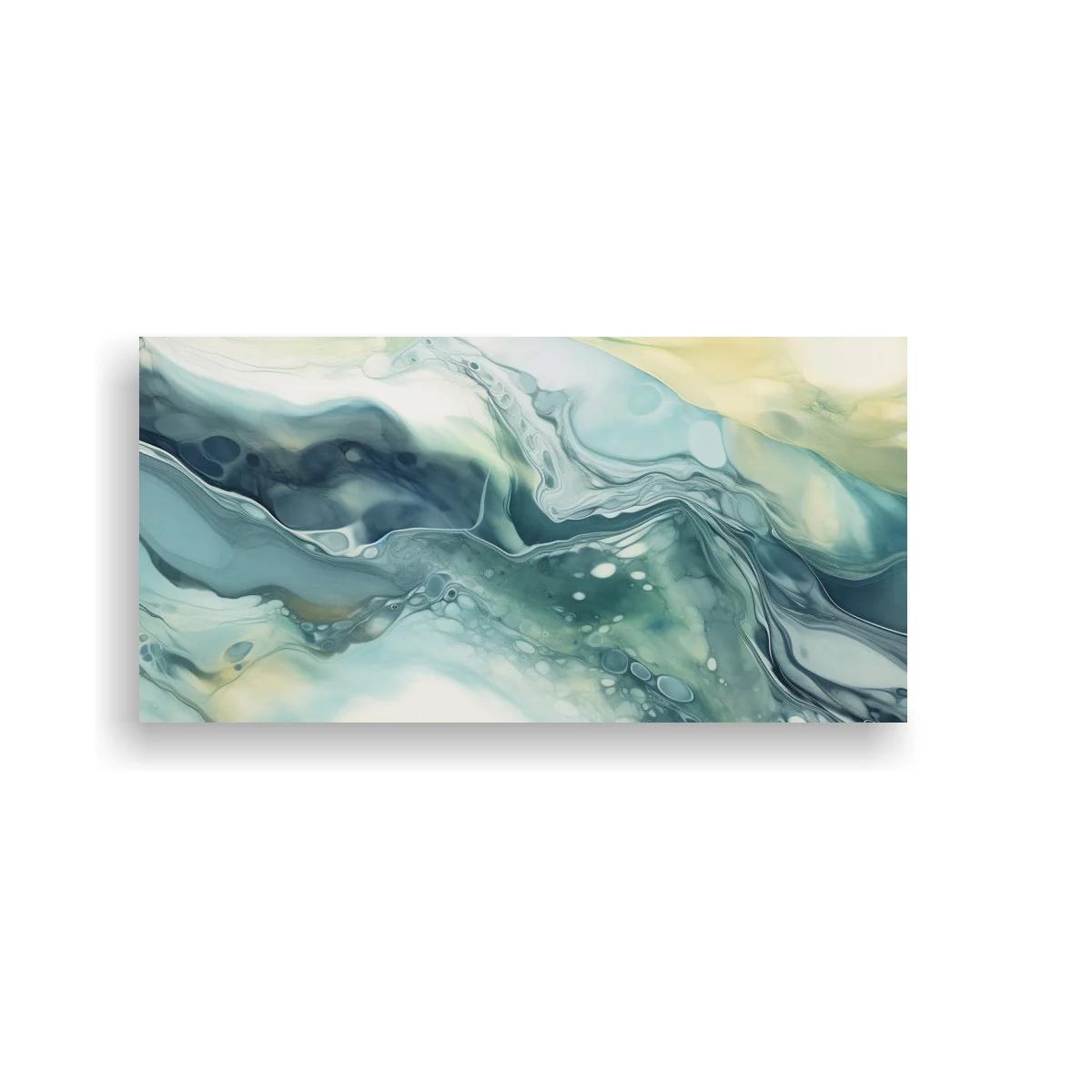 Cuadro abstracción marmolada en verde azulado y crema