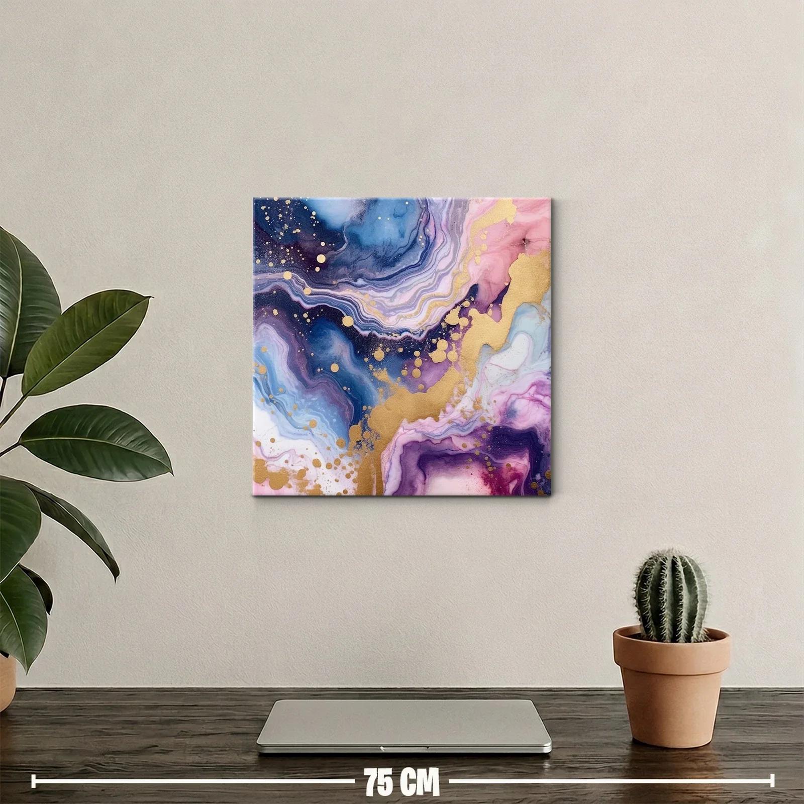 Cuadro abstracto con tonos azul, rosa y dorado brillante — miniatura 2