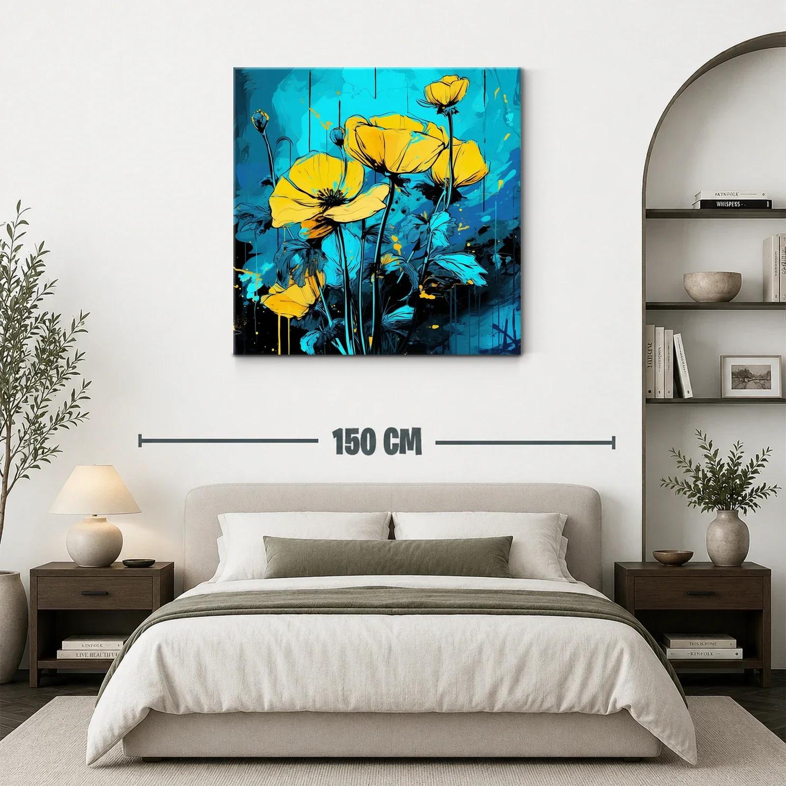 Cuadro floral con tonos vibrantes en azul y amarillo — miniatura 3