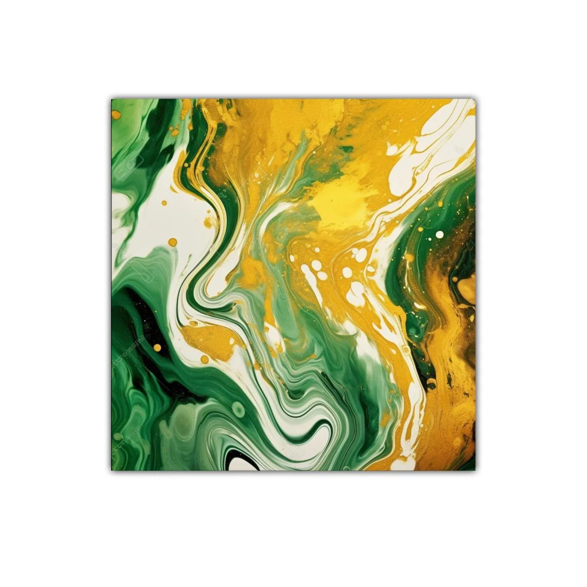 Cuadro abstracto en tonos verdes y dorados vibrantes — imagen principal