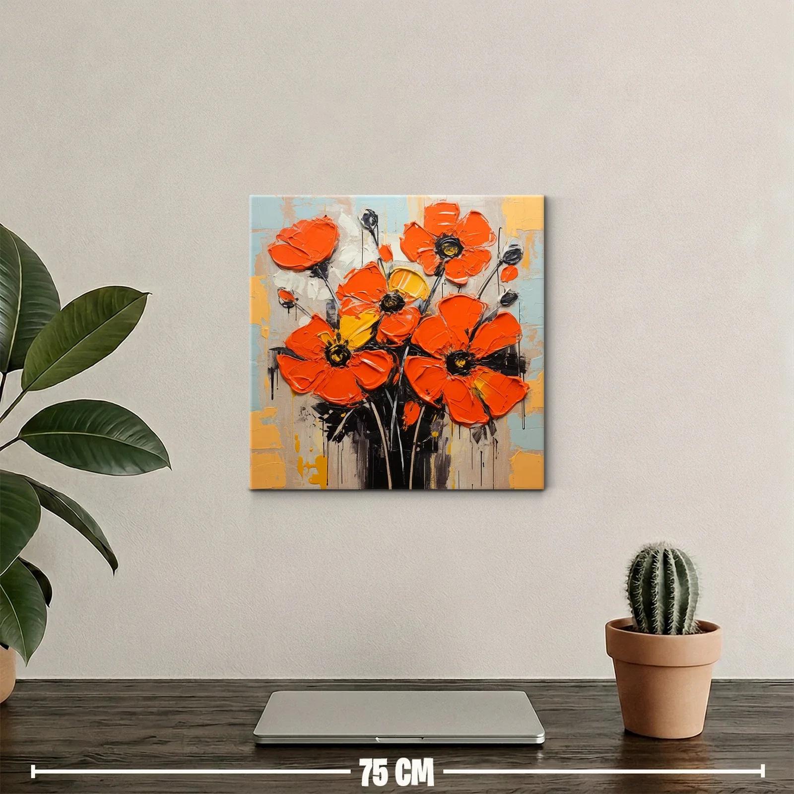 Cuadro con amapolas vibrantes en tonos anaranjados y amarillo — miniatura 2