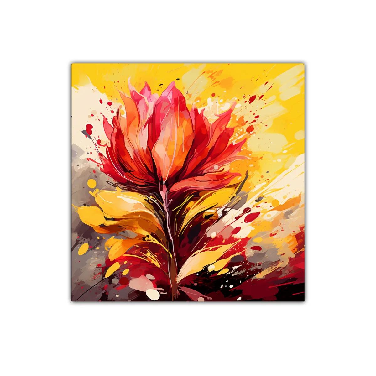 Cuadro moderno con explosión floral en tonos cálidos — imagen principal