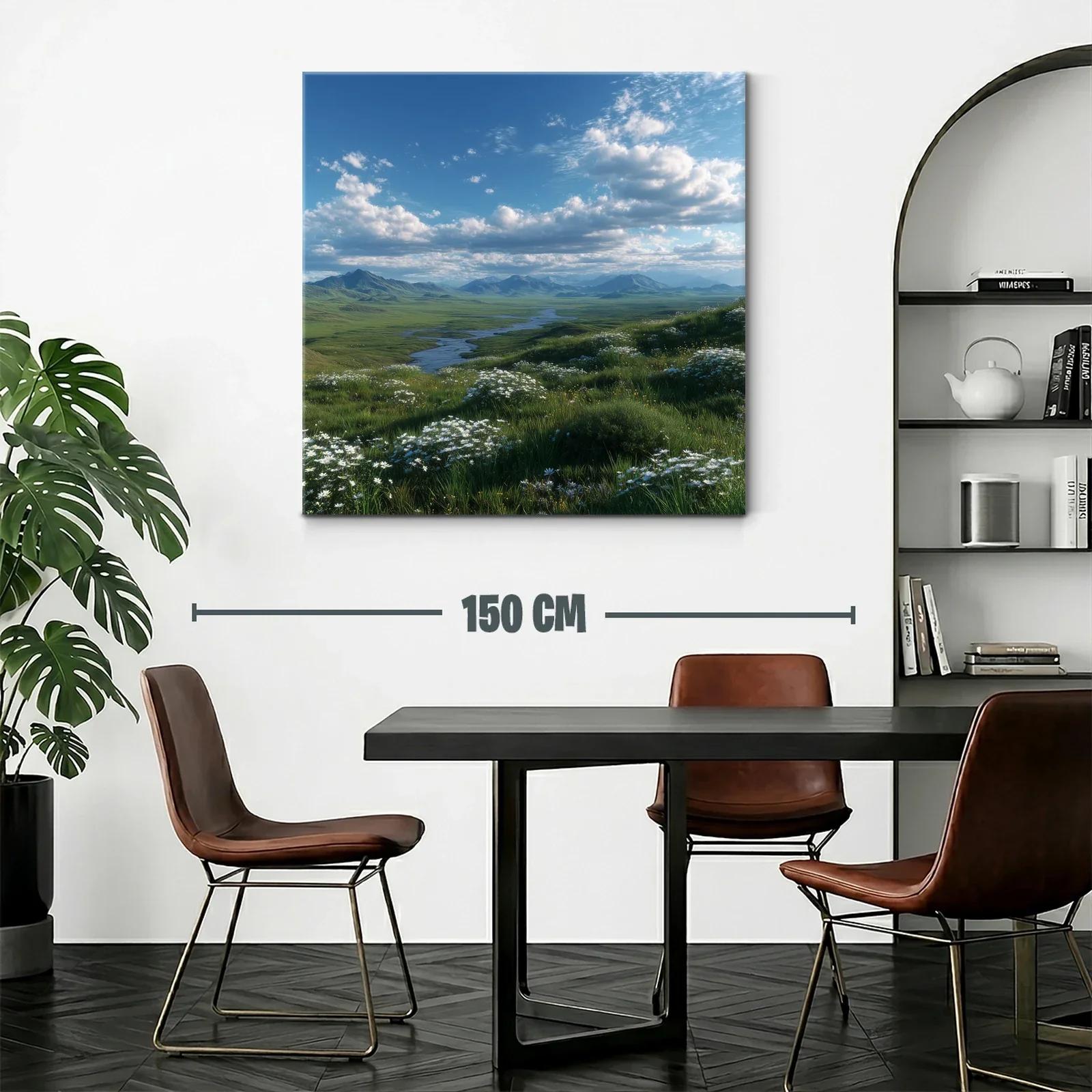 Paisaje campestre con flores blancas y cielo azul — miniatura 2
