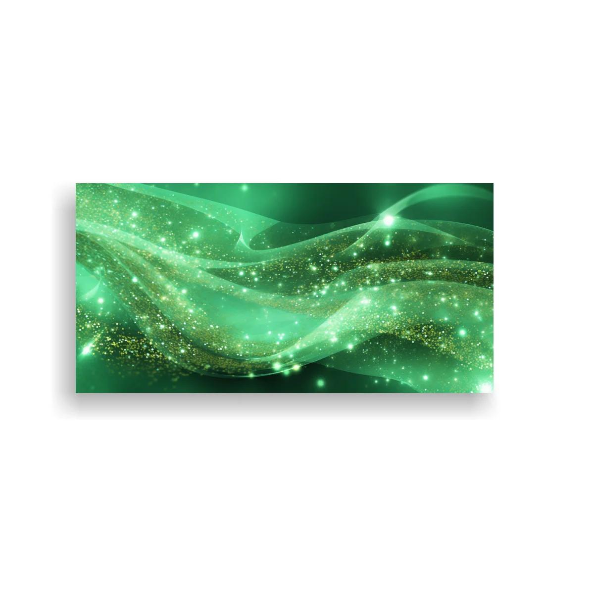 Cuadro ondas de luz verdes con brillo disperso