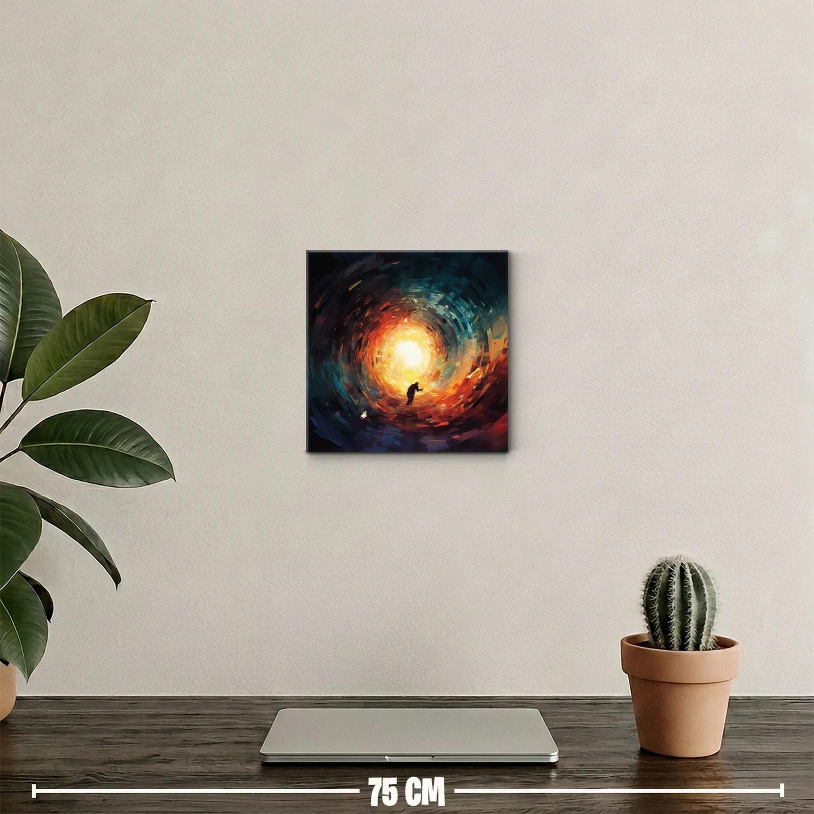 Cuadro artístico de figura caminando hacia la luz intensa — miniatura 2