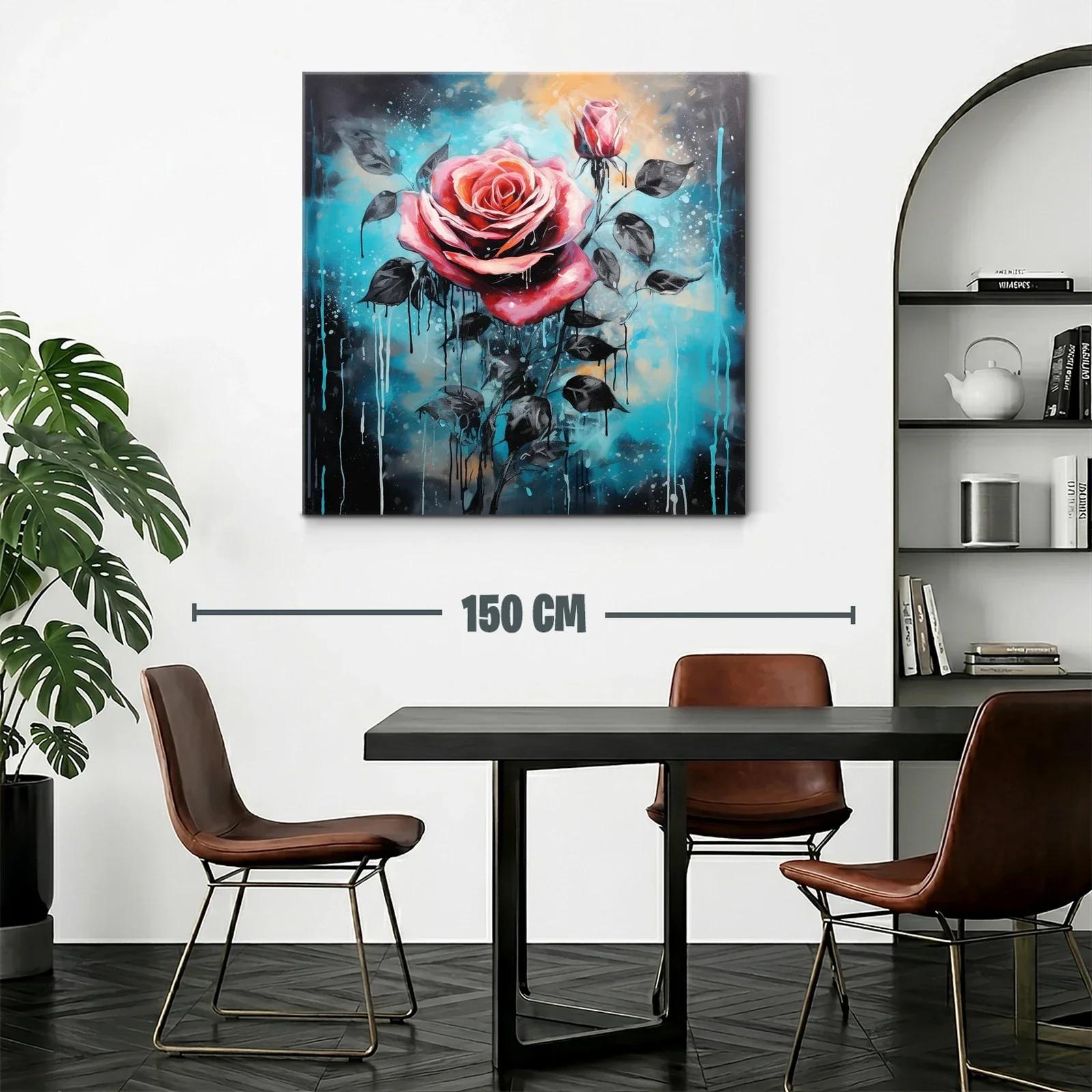 Rosa vibrante con fondo azul y detalles en negro — miniatura 2