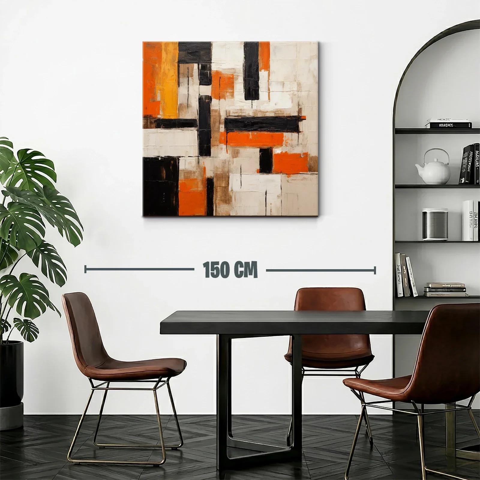 Cuadro abstracto con bloques en naranja negro y beige — miniatura 2