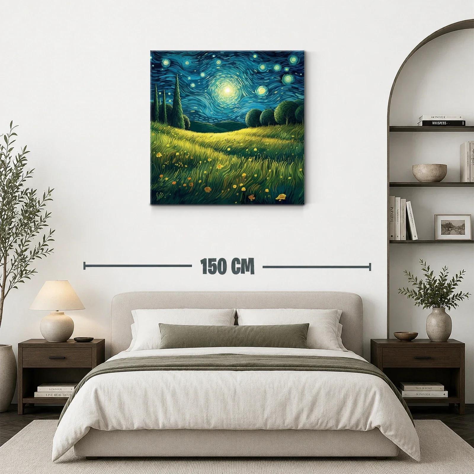 Paisaje nocturno brillante con cielo estrellado y campo de flores — miniatura 3
