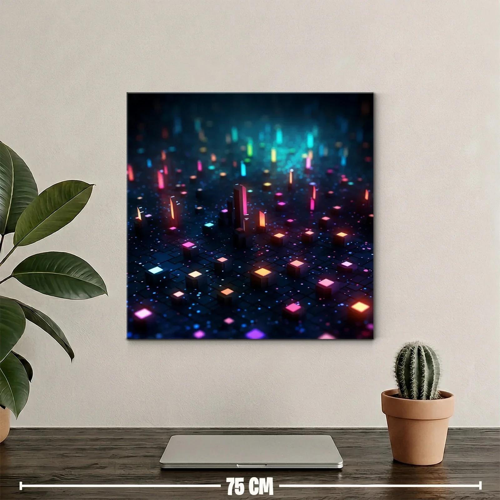 Cuadro abstracto luces de neón sobre fondo oscuro — miniatura 2