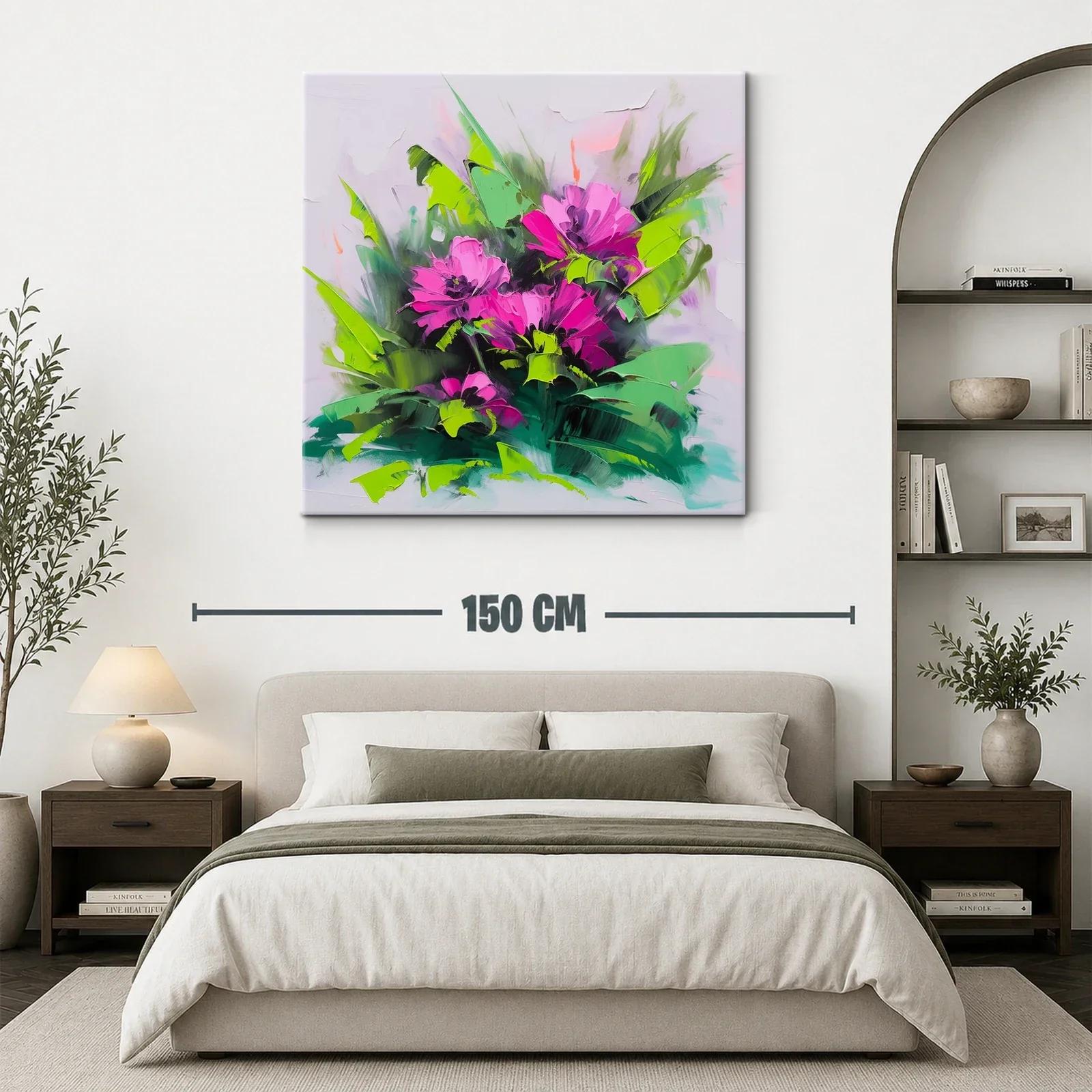 Cuadro floral vibrante con tonos fucsia y verdes intensos — miniatura 3