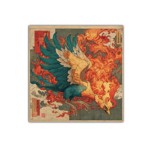 Ave de fuego en vuelo intenso con plumas vibrantes