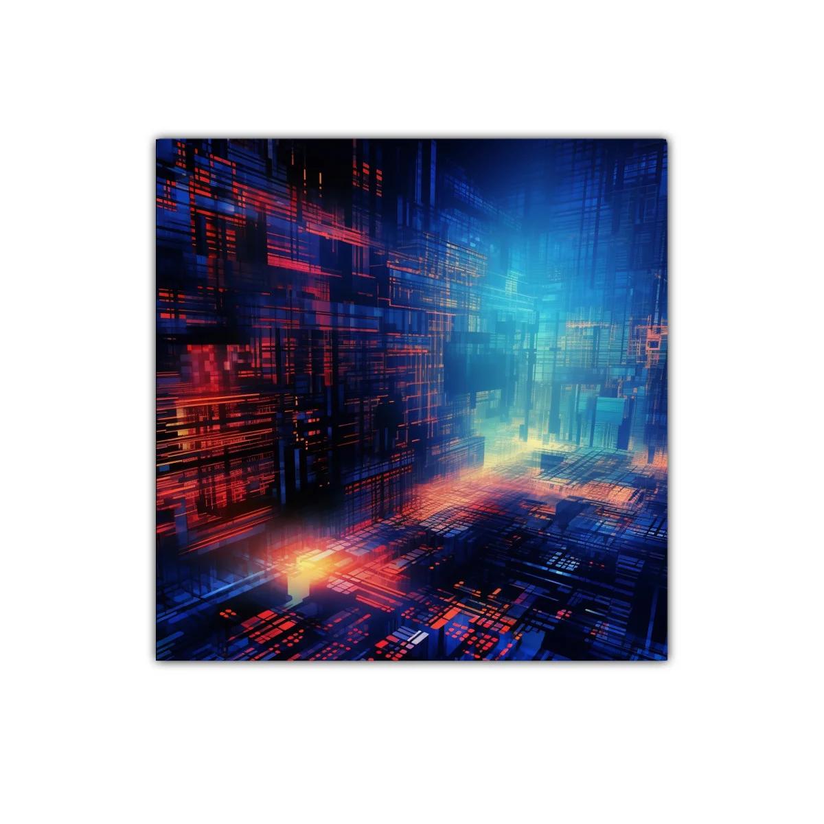 Ciudad futurista iluminada con líneas digitales y luces cálidas — imagen principal