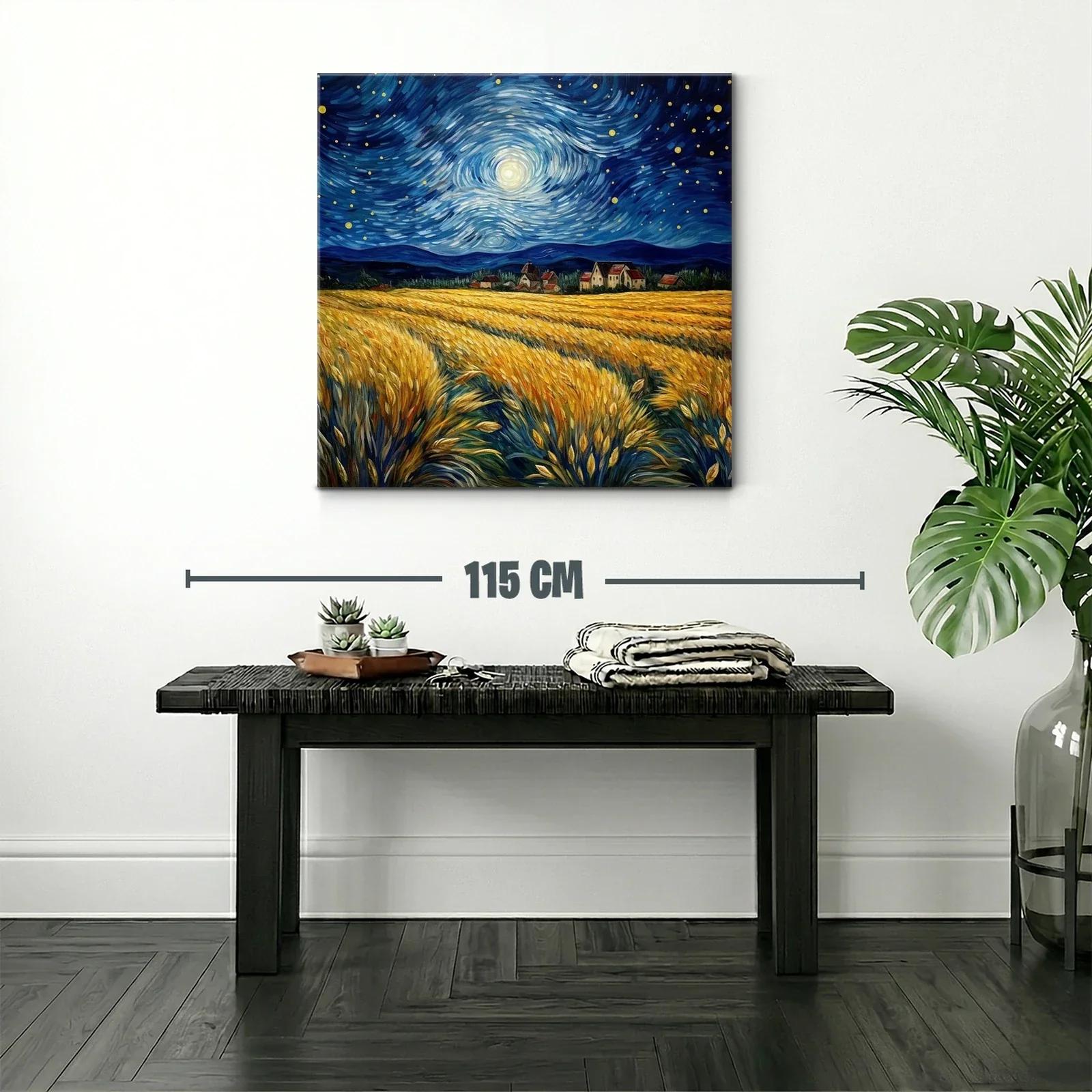 Paisaje nocturno con campo de trigo y cielo estrellado — miniatura 2