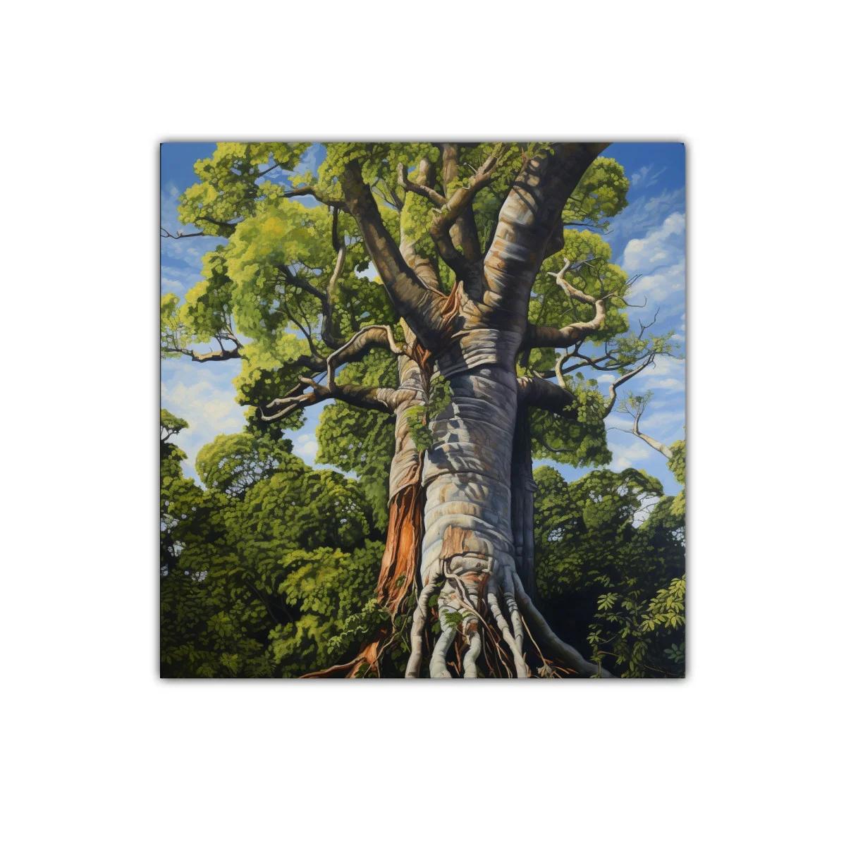 Impresionante árbol gigante en vibrantes tonos verdes y azules