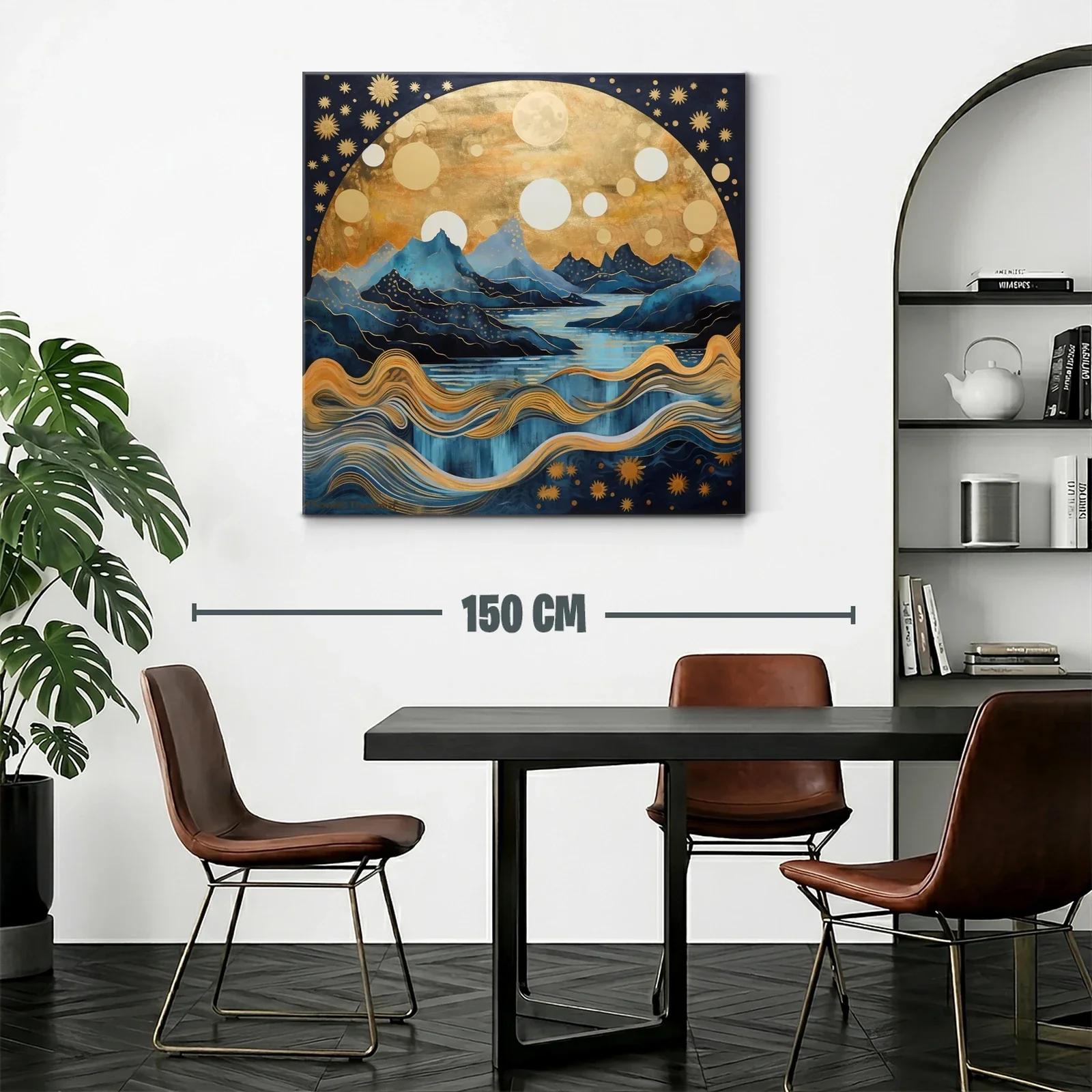 Paisaje onírico de montañas y cielo estrellado dorado — miniatura 2