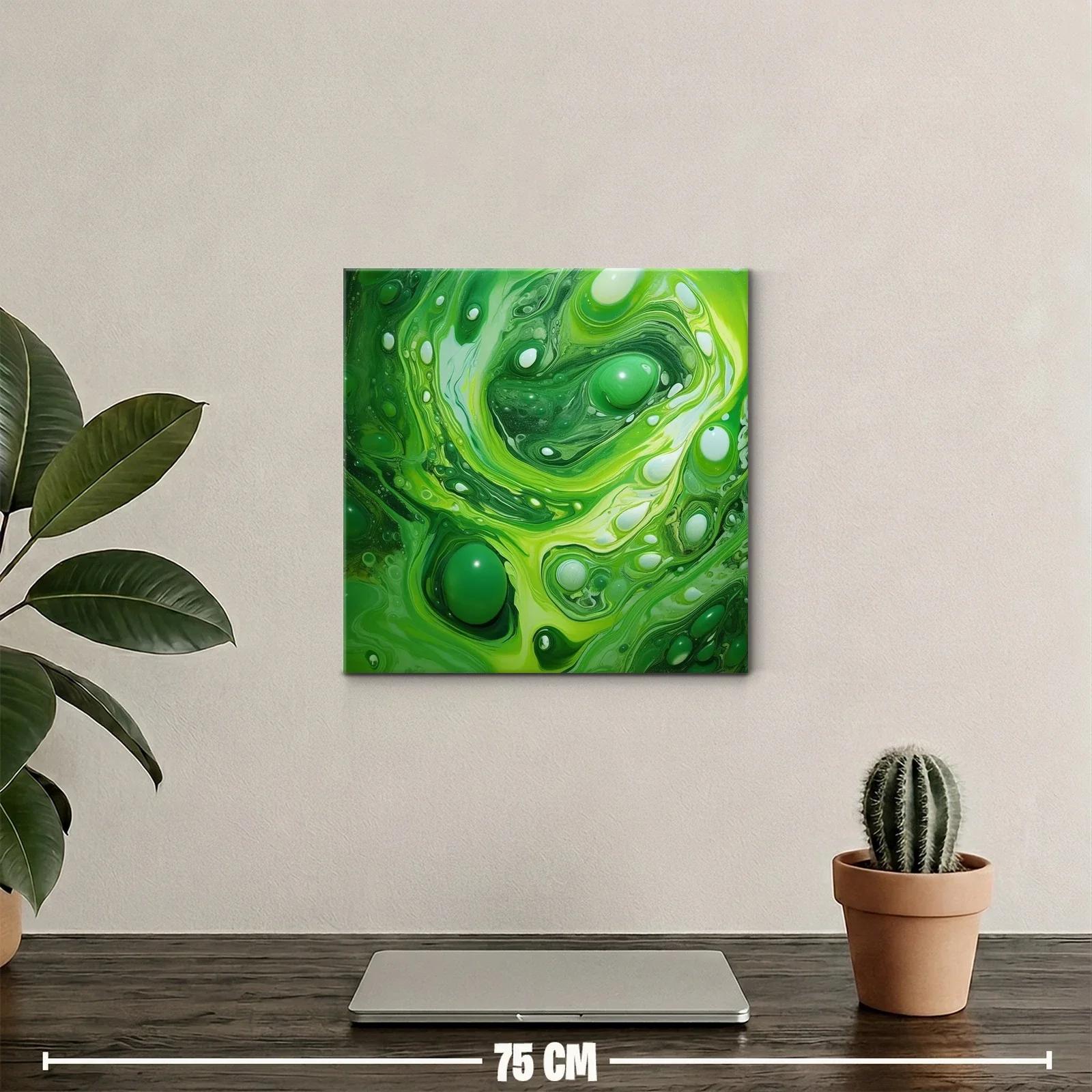 Cuadro abstracto con tonos verdes y formas fluidas — miniatura 2