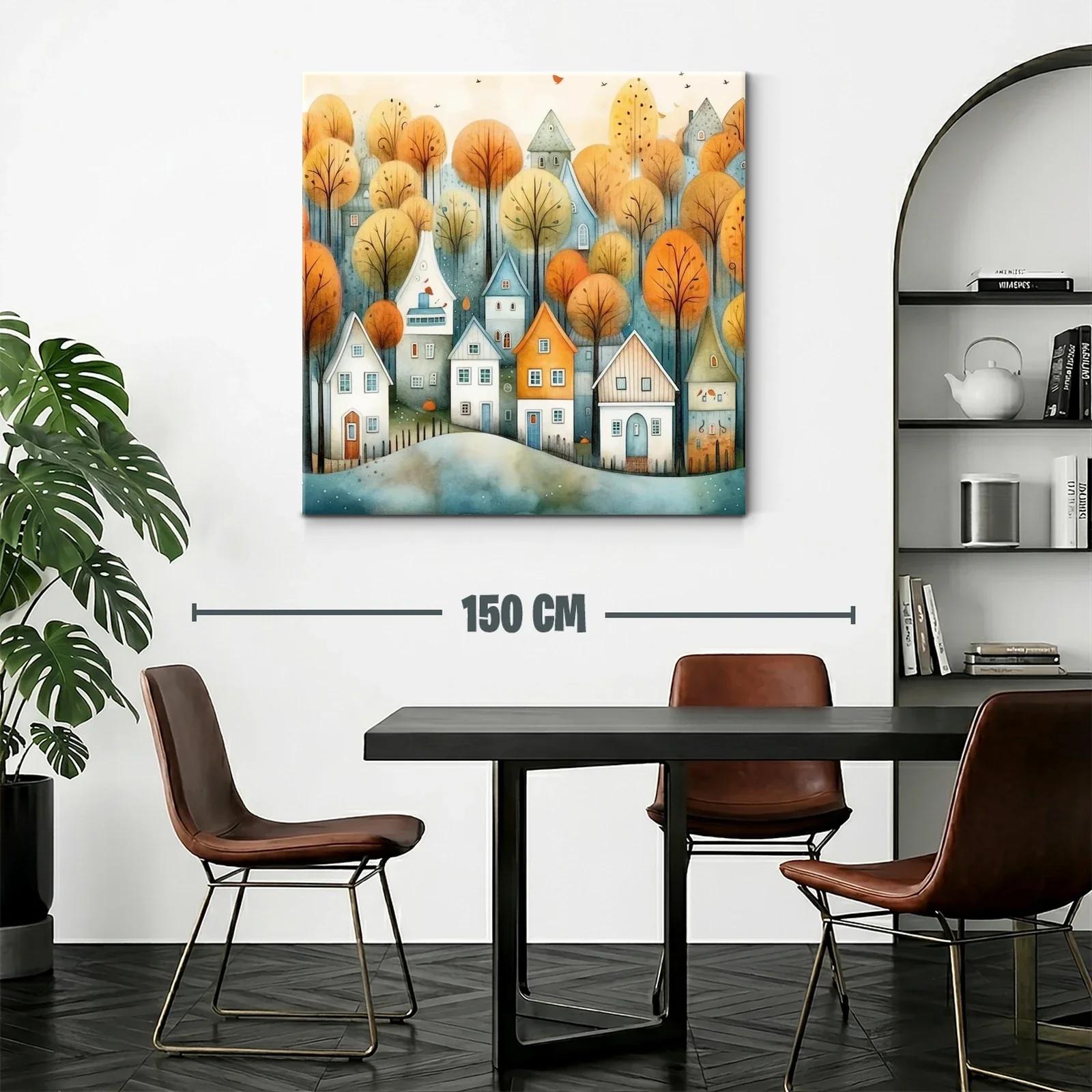 Paisaje encantador con casas y árboles en tonos otoñales — miniatura 2