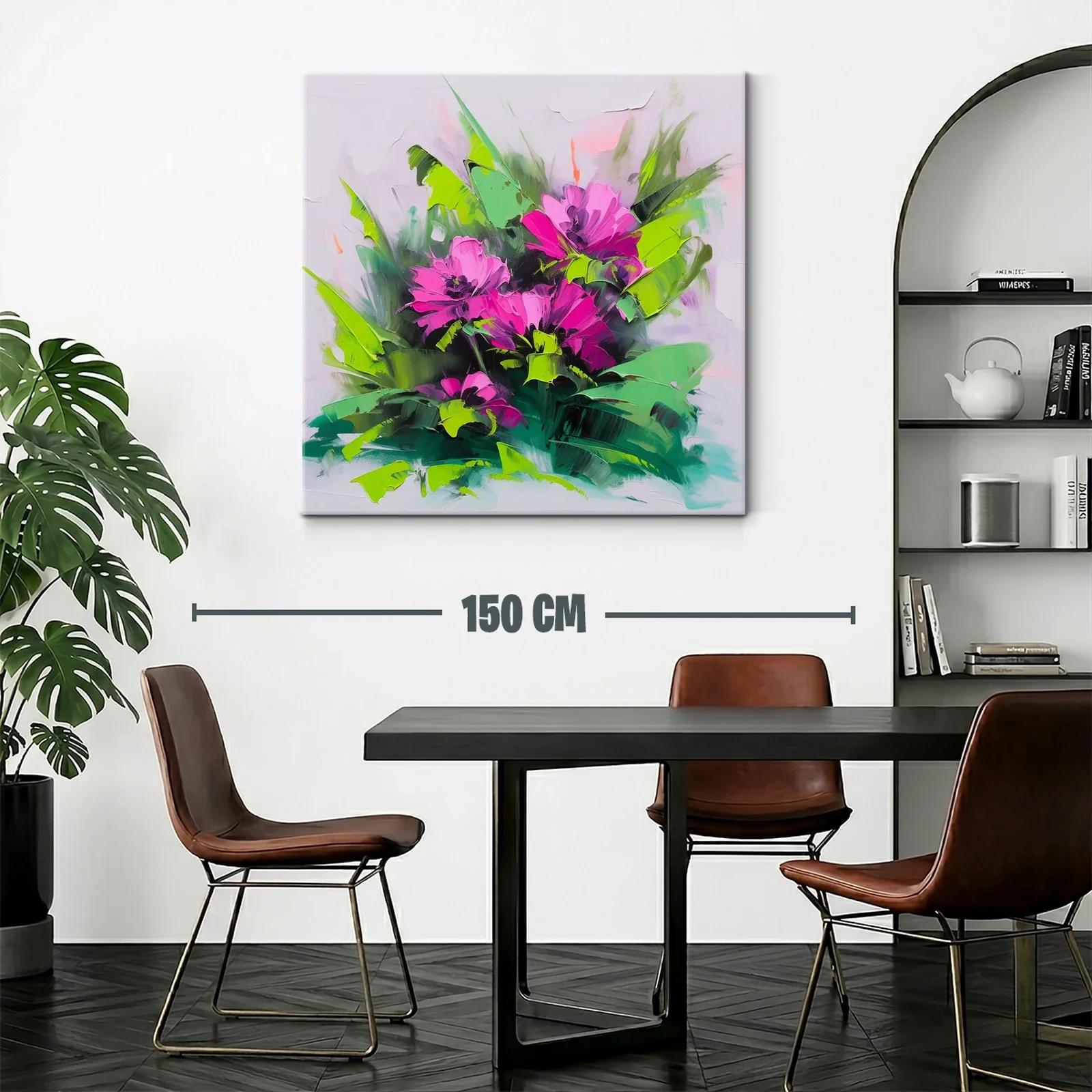 Cuadro floral vibrante con tonos fucsia y verdes intensos — miniatura 2