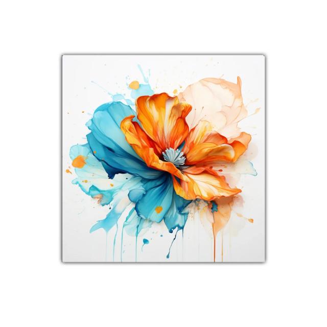 Flor abstracta vibrante con tonos cálidos y fríos en armonía