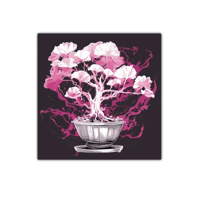 Árbol de flores blancas y rosas sobre fondo oscuro