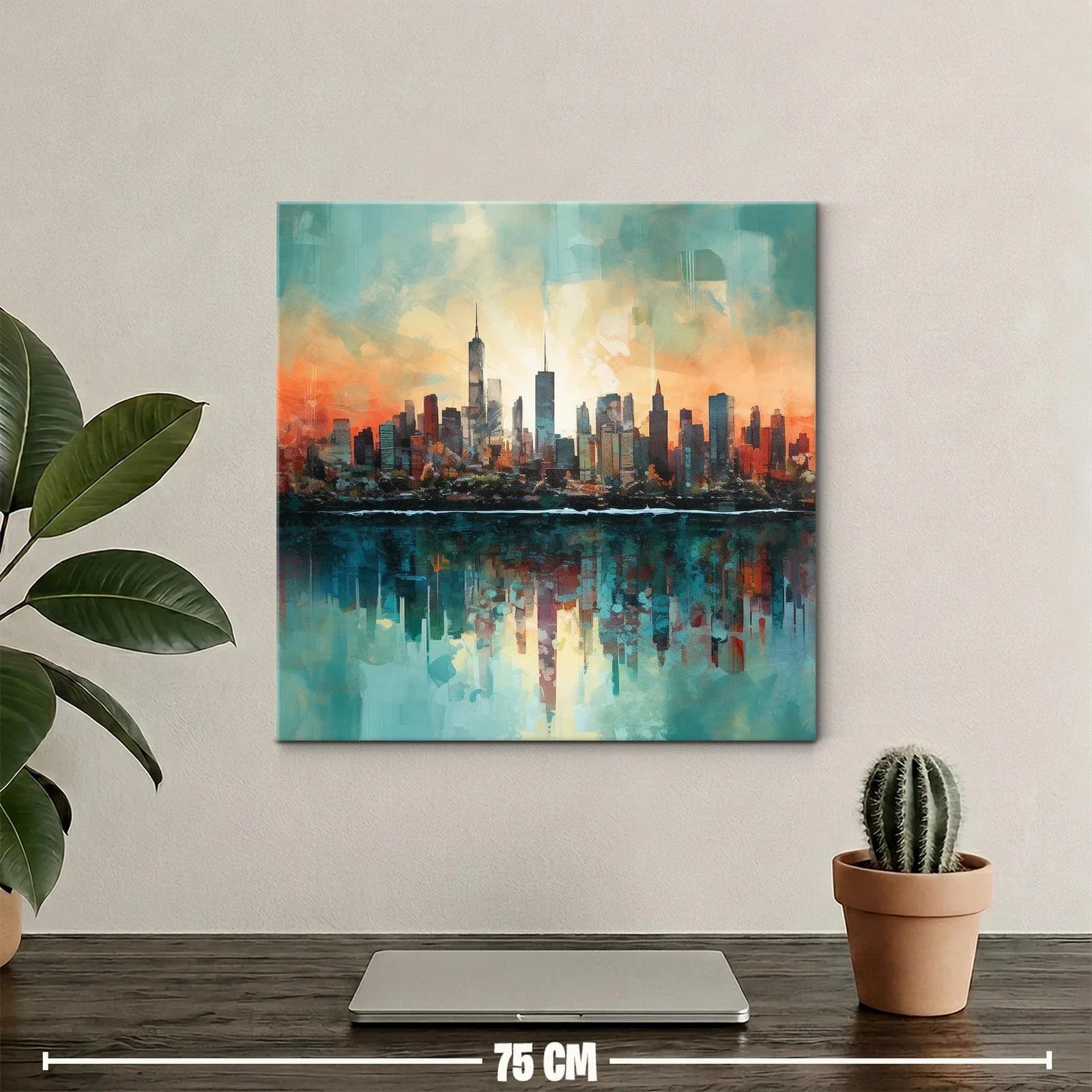 Ciudad al Amanecer con Reflejos en el Agua — miniatura 2