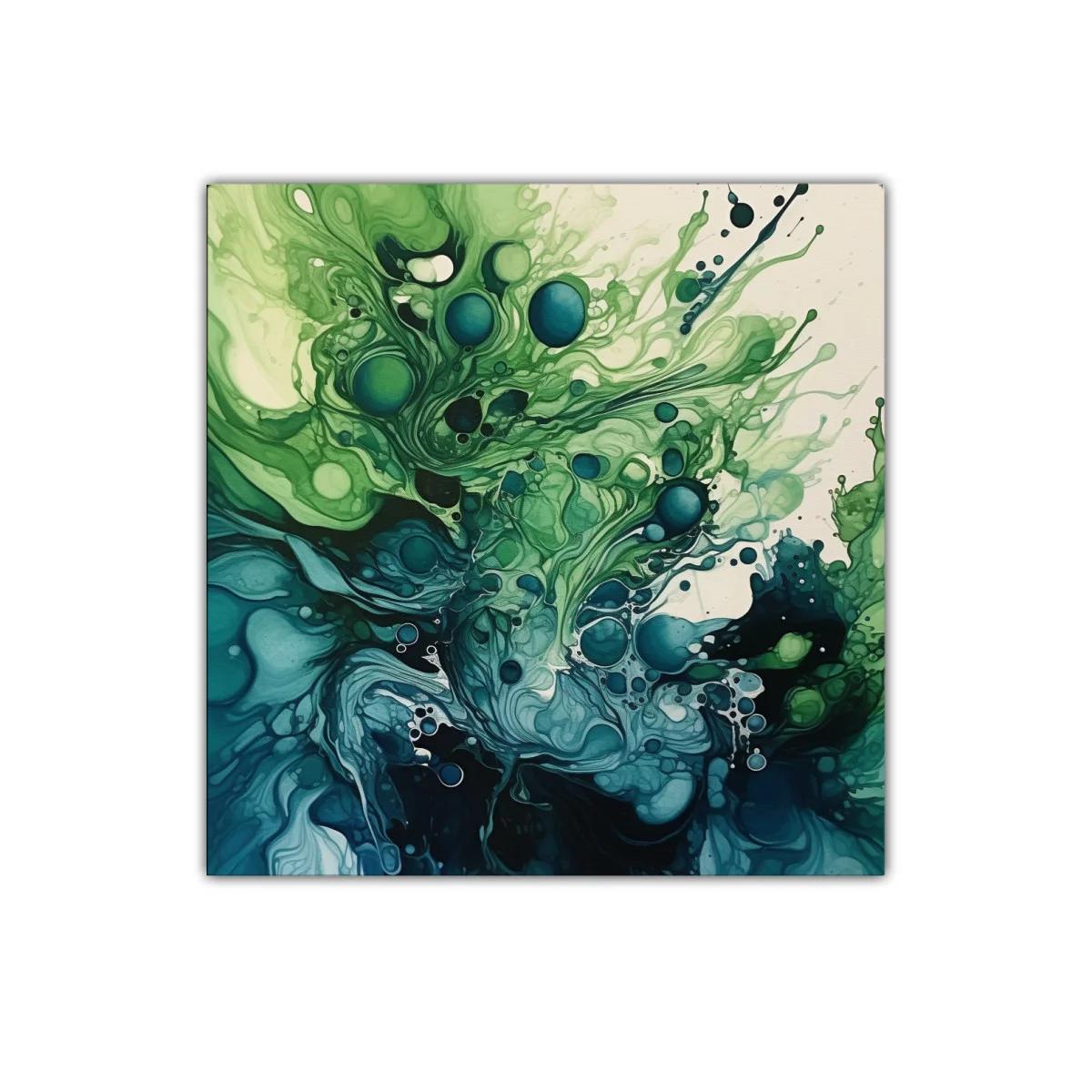 Cuadro abstracto con formas orgánicas en tonos verdes y azules — imagen principal