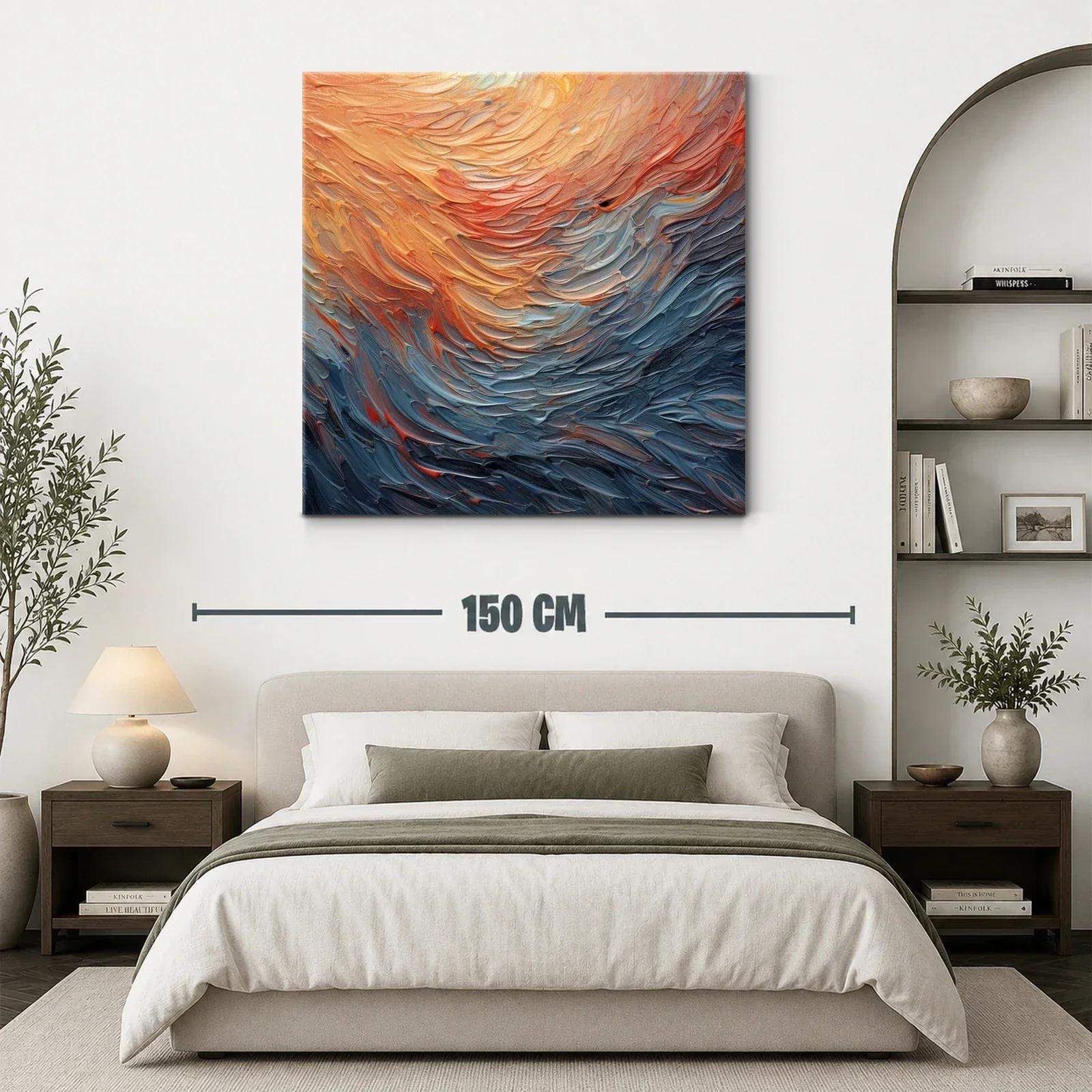 Cuadro abstracto con tonos cálidos y fríos en movimiento — miniatura 3