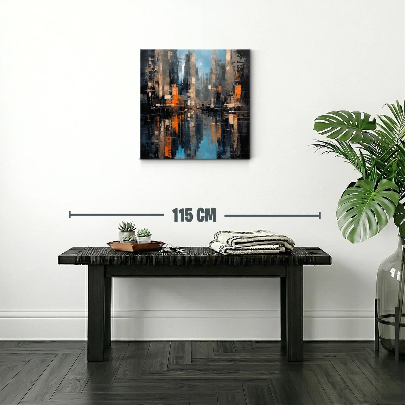 Cuadro abstracto de ciudad con reflejos vibrantes — miniatura 2