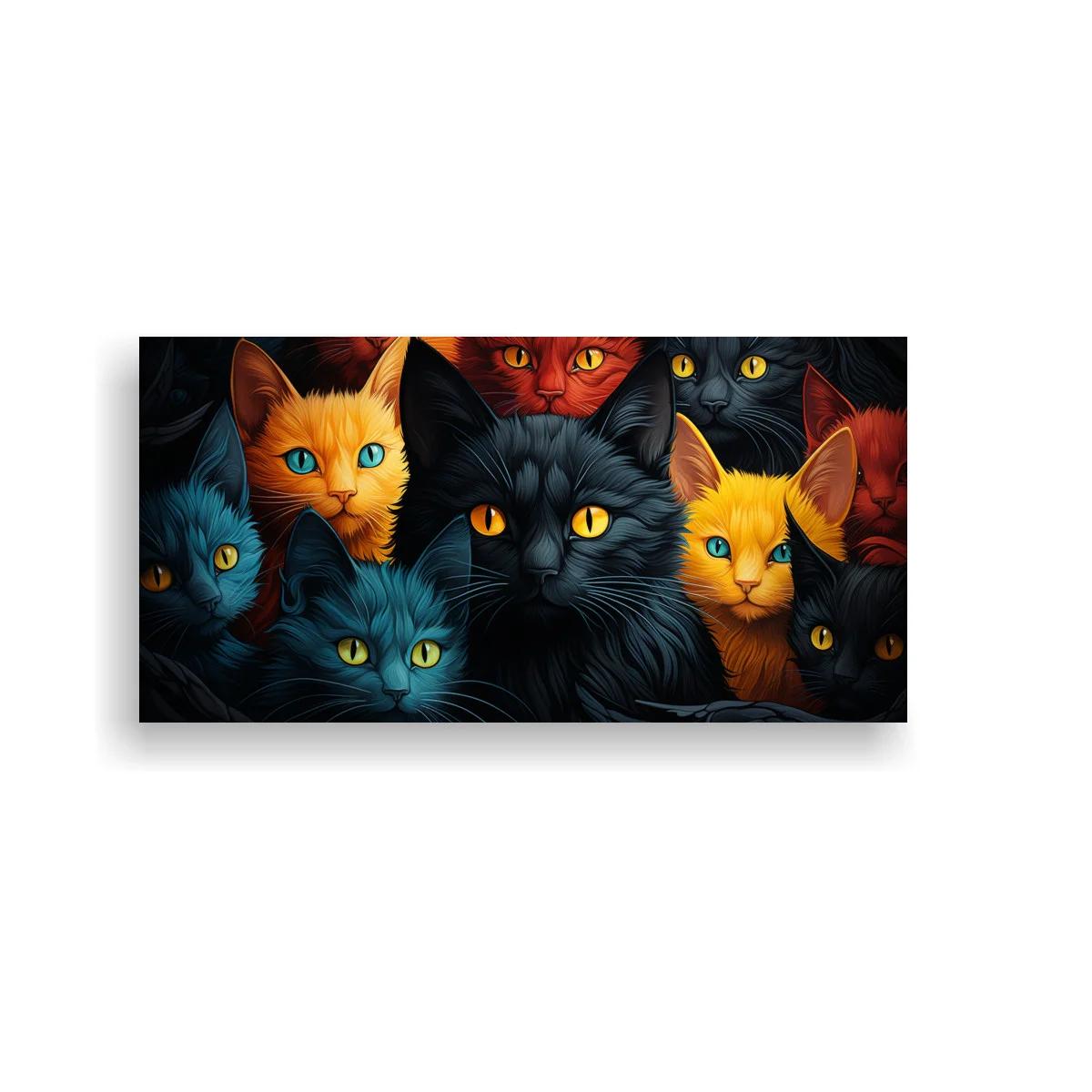 Cuadro grupo de gatos de colores con ojos brillantes