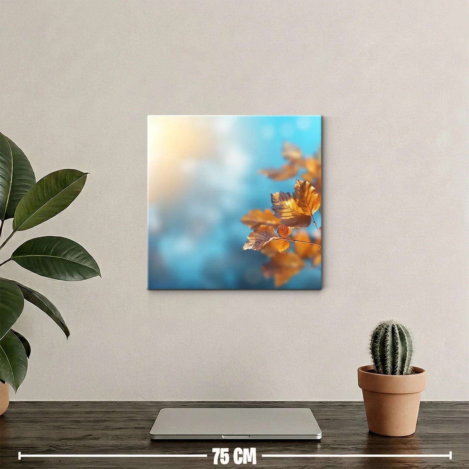 Hojas otoñales con fondo difuminado azul y luz cálida — miniatura 2