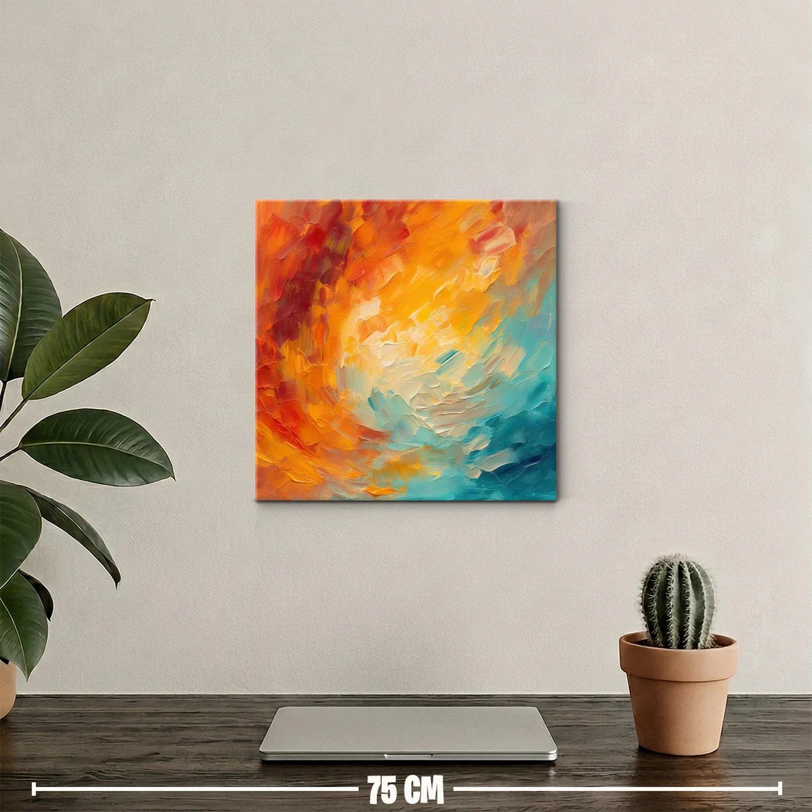 Cuadro abstracto en tonos cálidos y azules vibrantes — miniatura 2