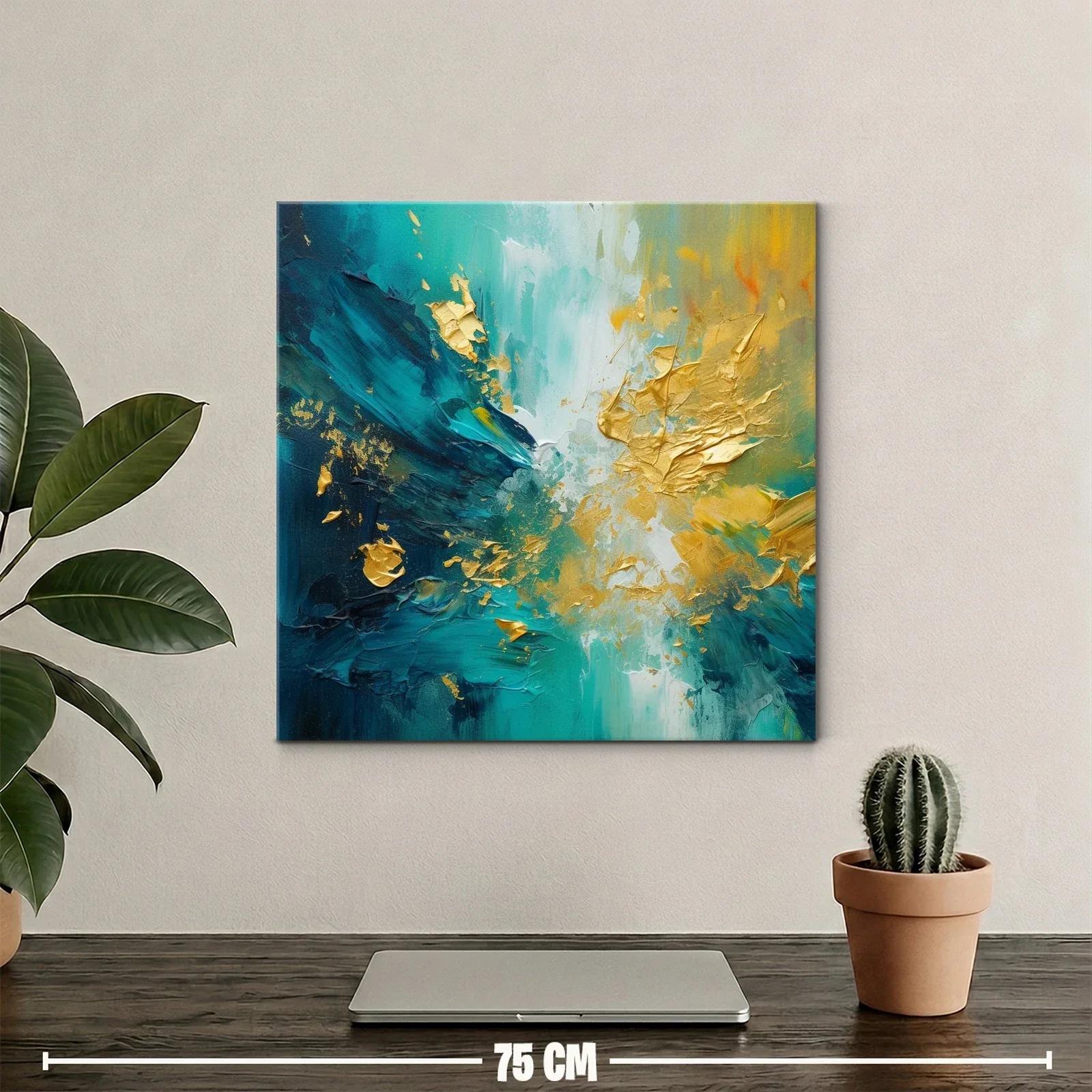 Cuadro abstracto en tonos turquesa con detalles dorados — miniatura 2