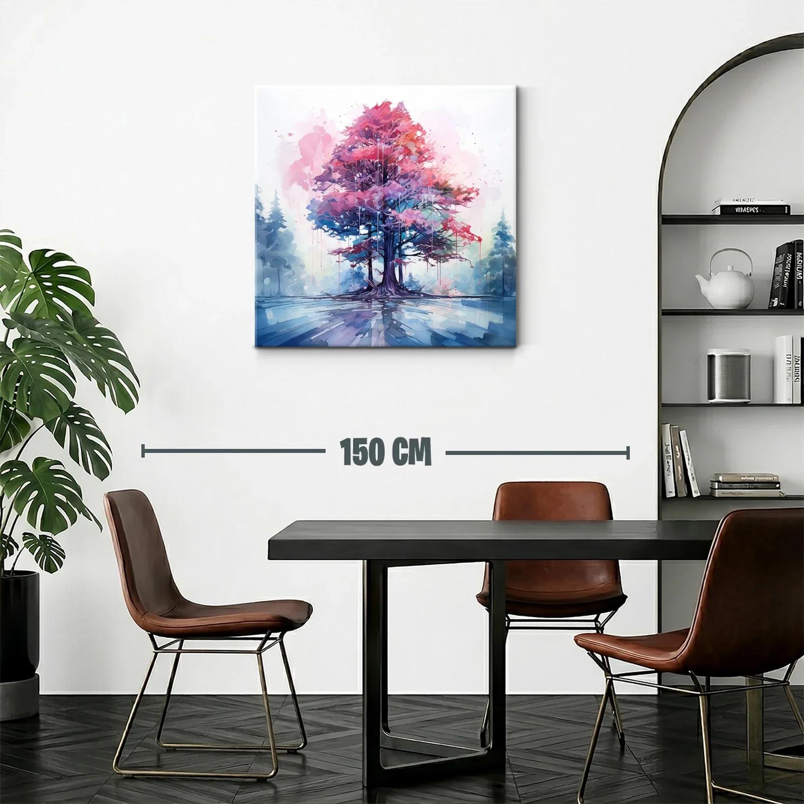 Árbol en tonos rosa y azul con reflejo en agua serena — miniatura 2