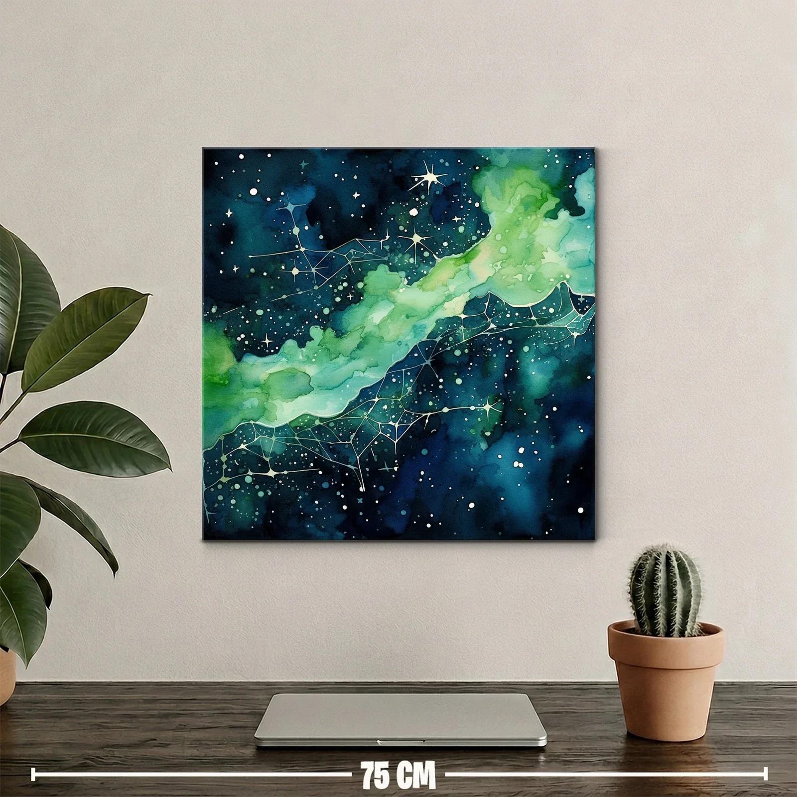 Cuadro abstracto con galaxia en tonos azules y verdes — miniatura 2