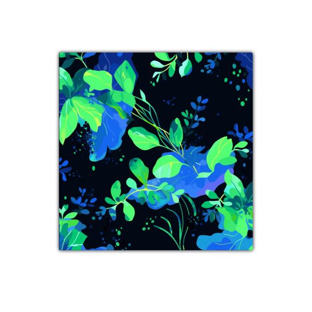 Cuadro decorativo con hojas vibrantes en tonos verdes y azules