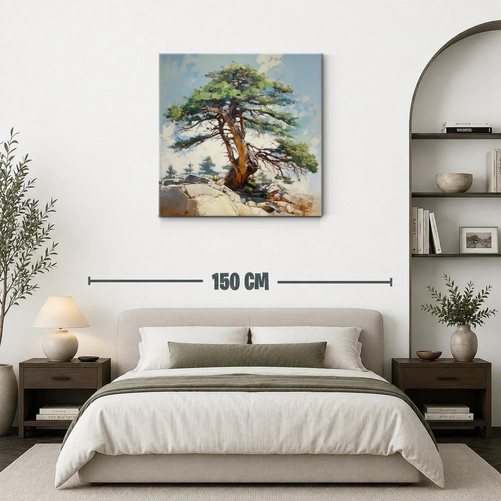Árbol solitario en paisaje rocoso con cielo azul claro — miniatura 3