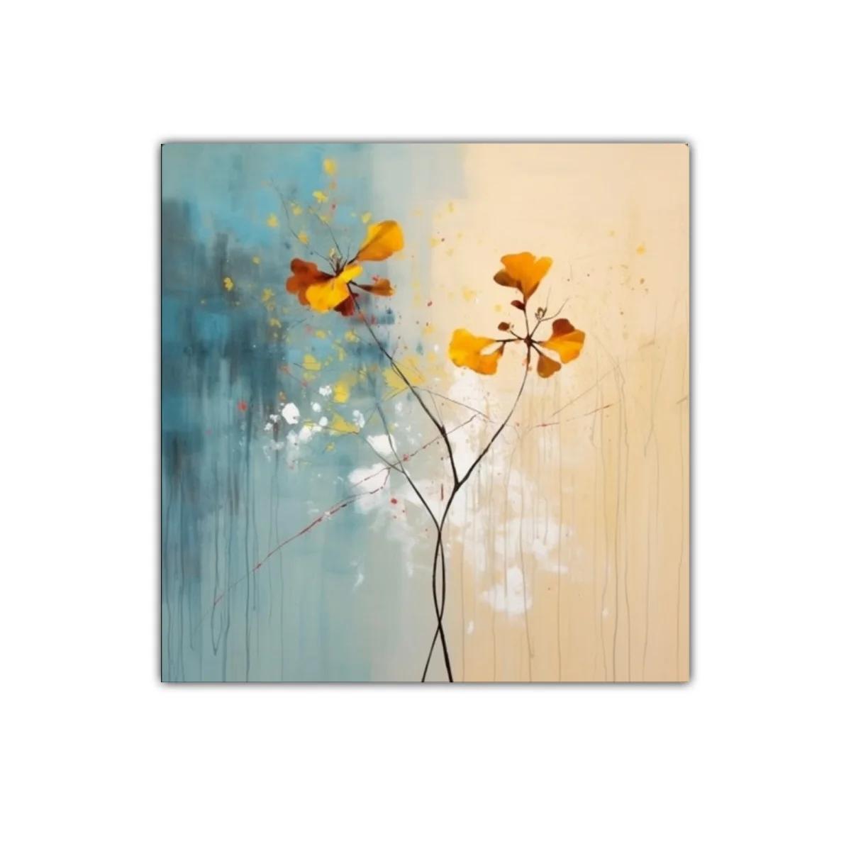 Cuadro decorativo con flores en tonos cálidos y fondo contrastante