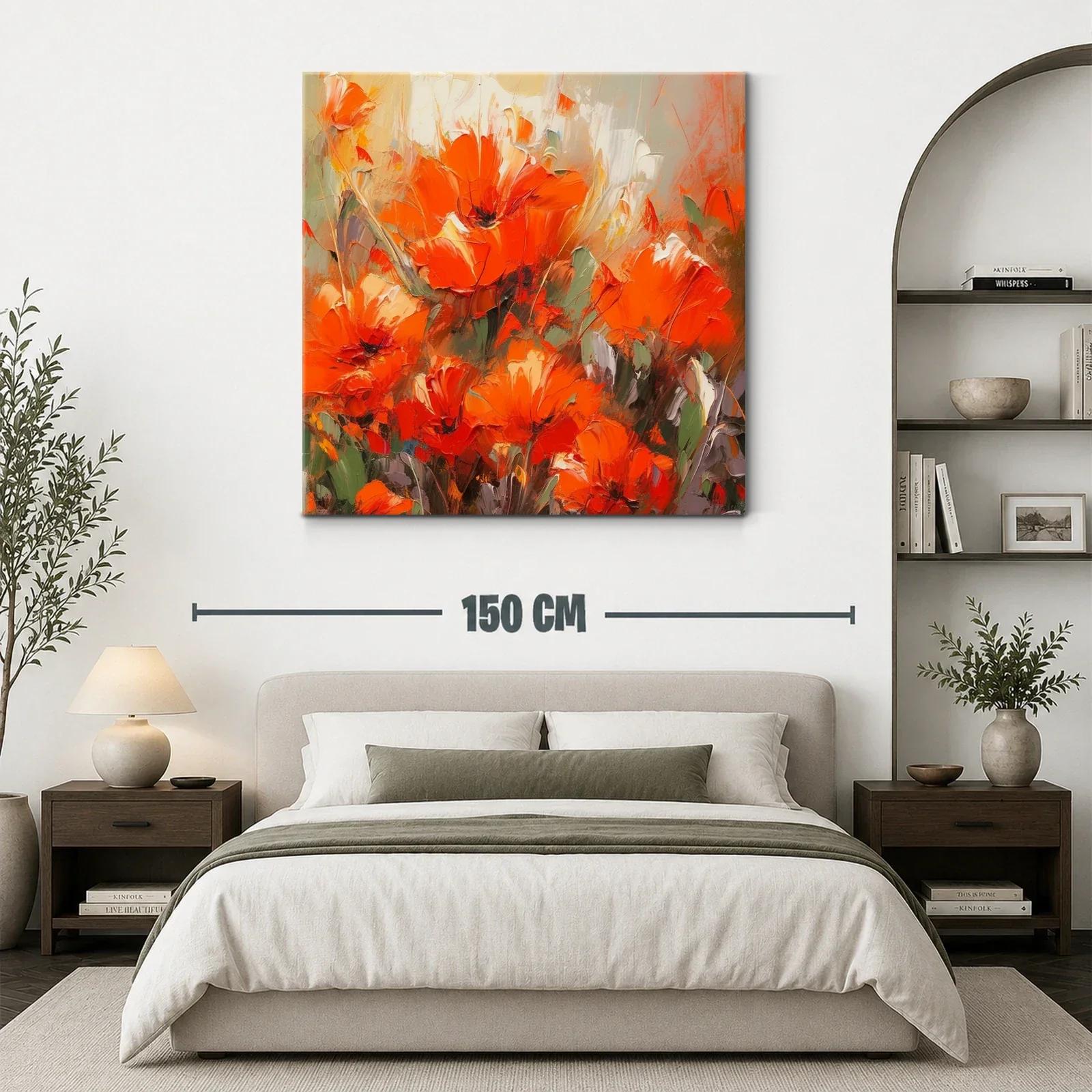 Cuadro con vibrantes amapolas naranjas en ambiente cálido — miniatura 3