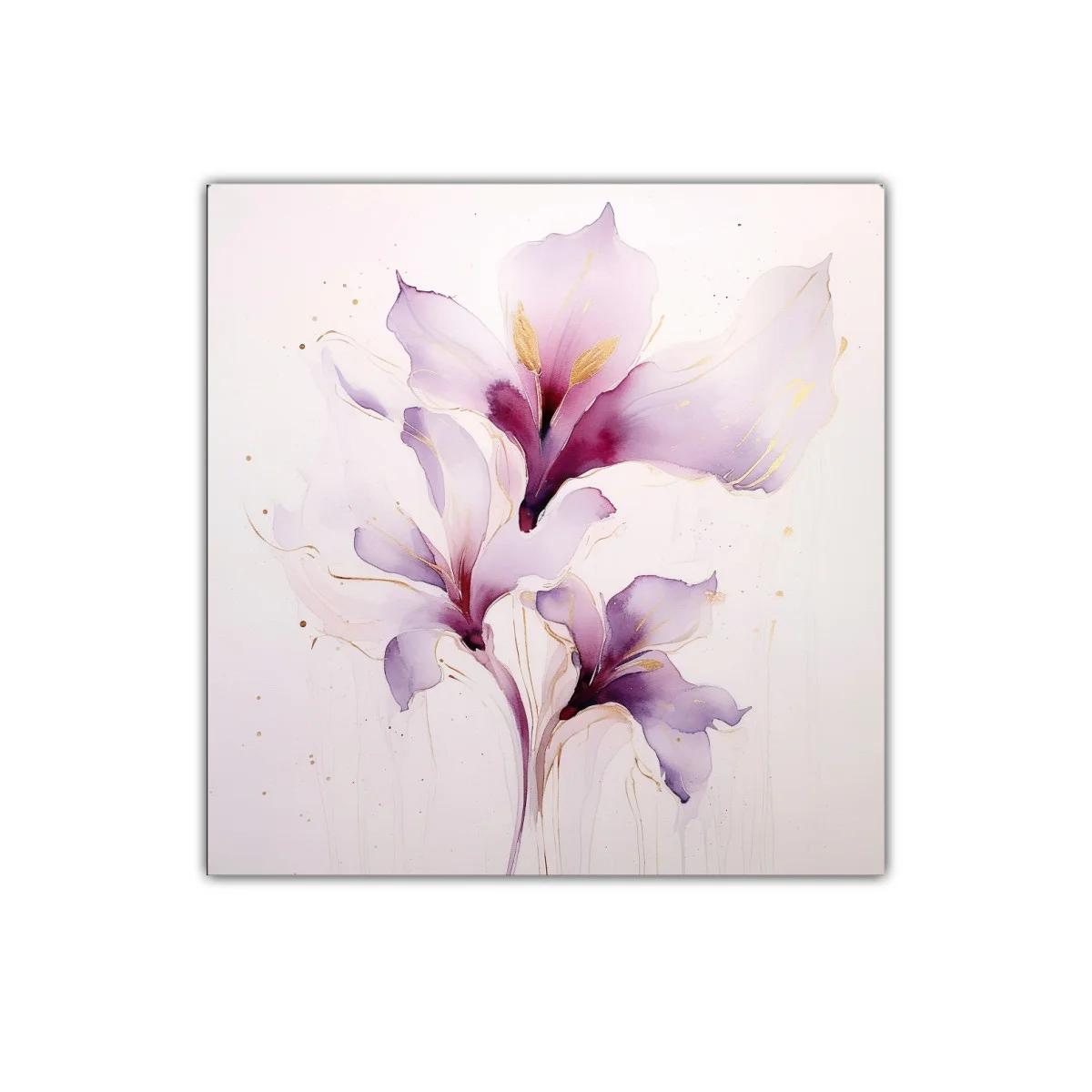 Cuadro decorativo con flores en tonos violetas y dorados