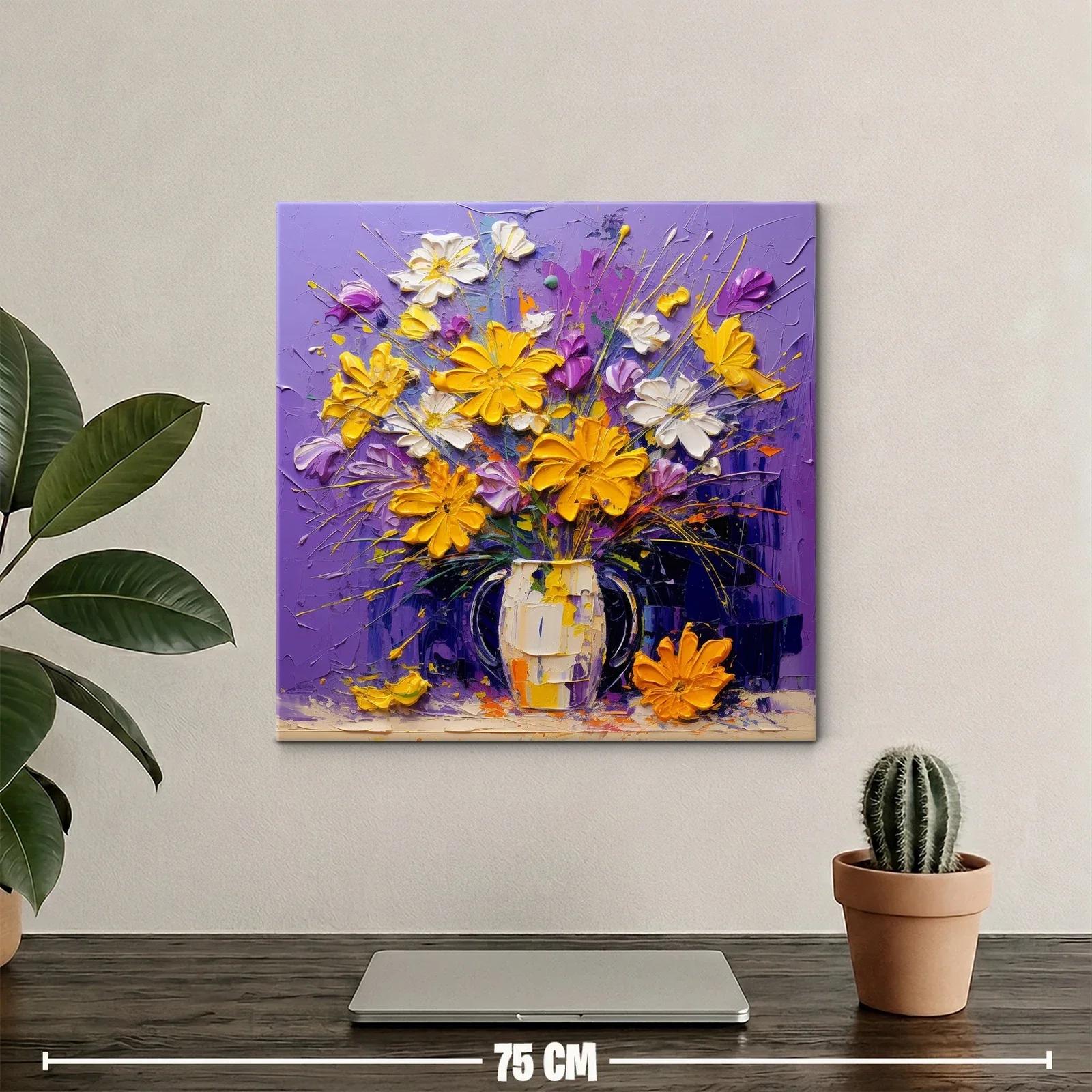 Ramo vibrante de flores amarillas y blancas con fondo lila — miniatura 2