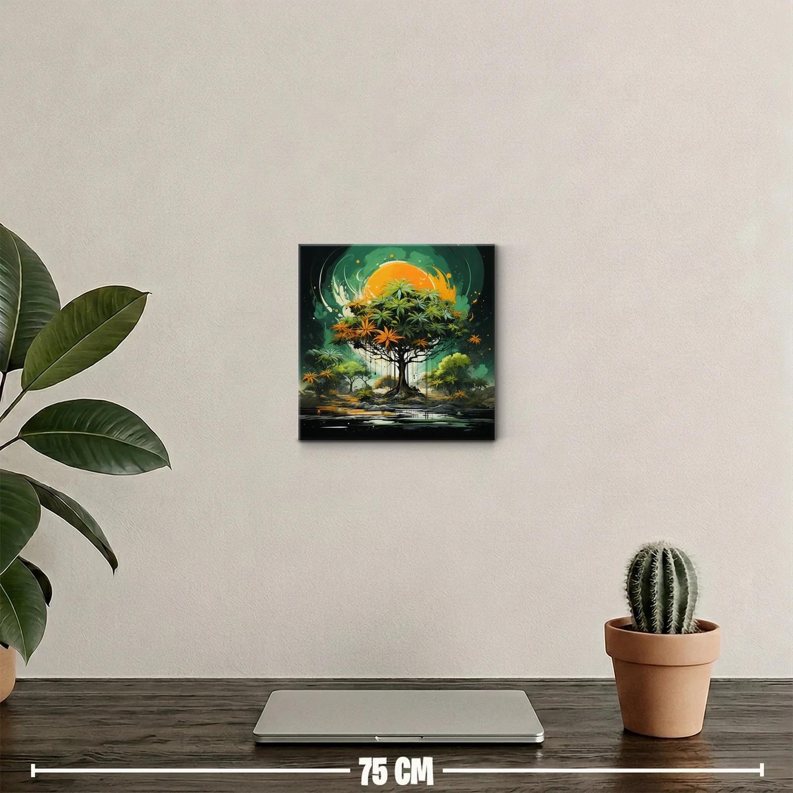 Árbol vibrante con tonos verdes y naranjas bajo sol intenso — miniatura 2