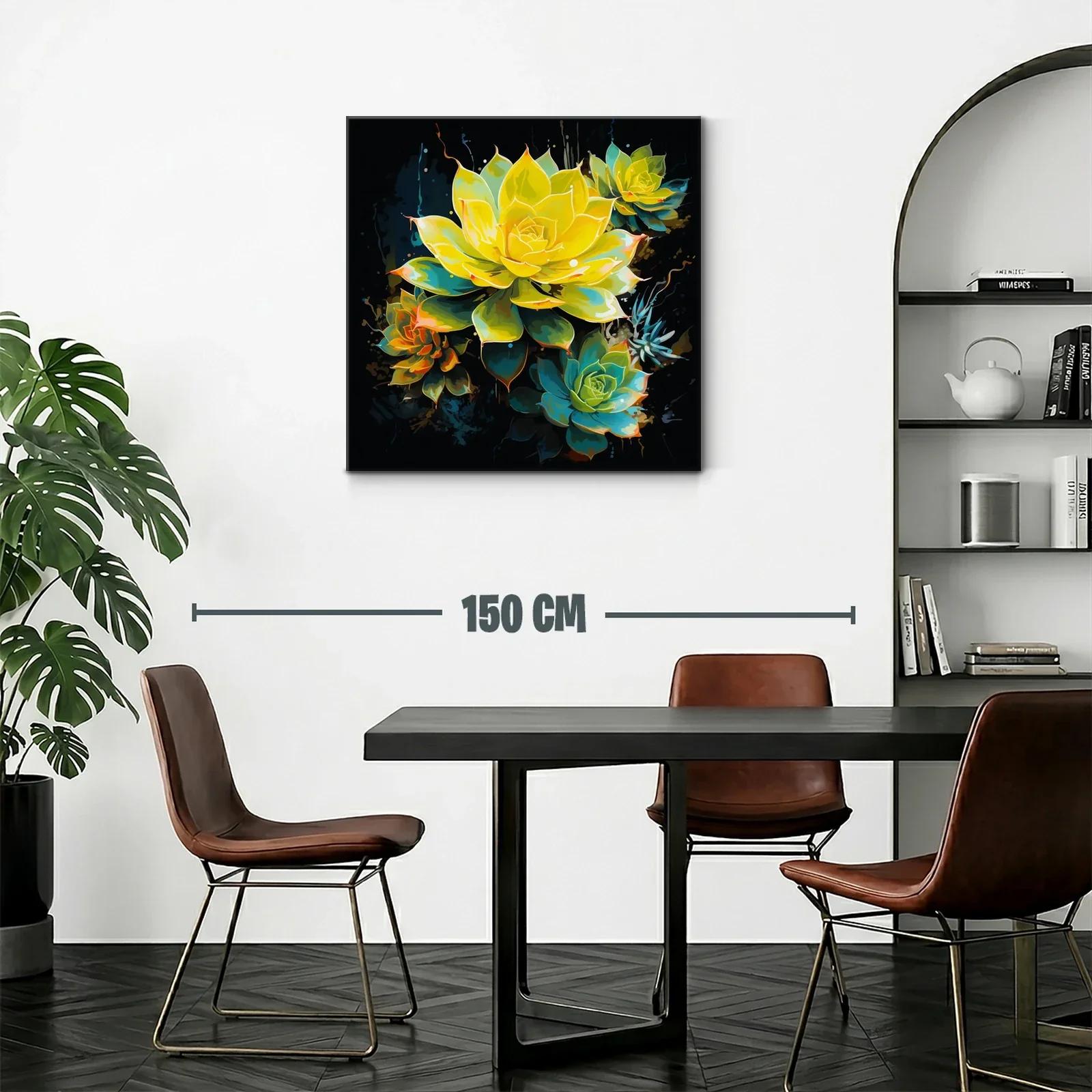 Cuadro floral vibrante con tonos amarillos y verdes — miniatura 2