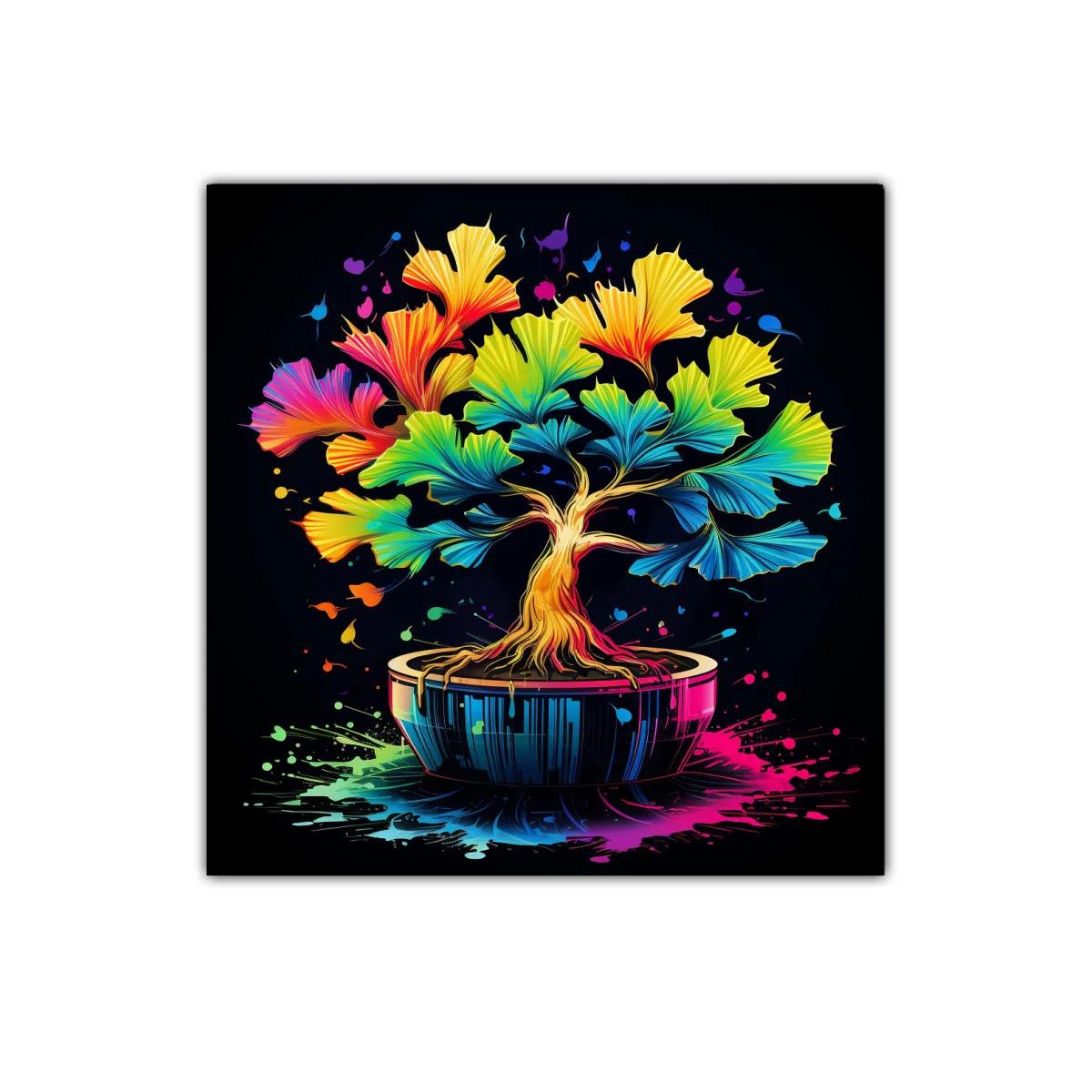 Cuadro decorativo de árbol bonsái multicolor vibrante — imagen principal