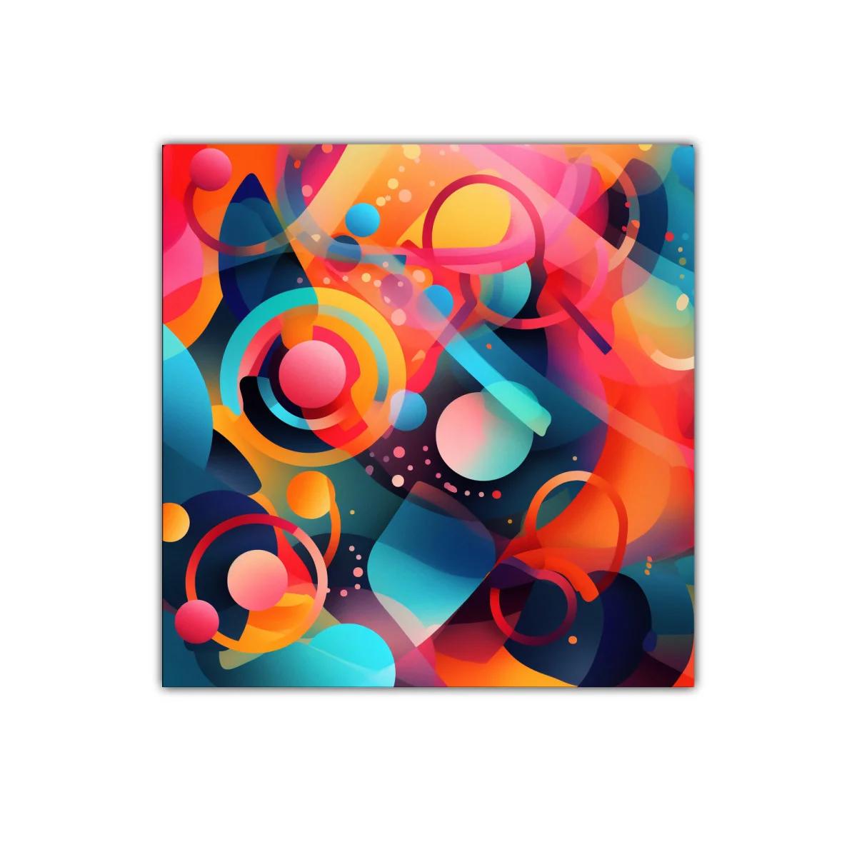 Composición abstracta vibrante con círculos y formas dinámicas