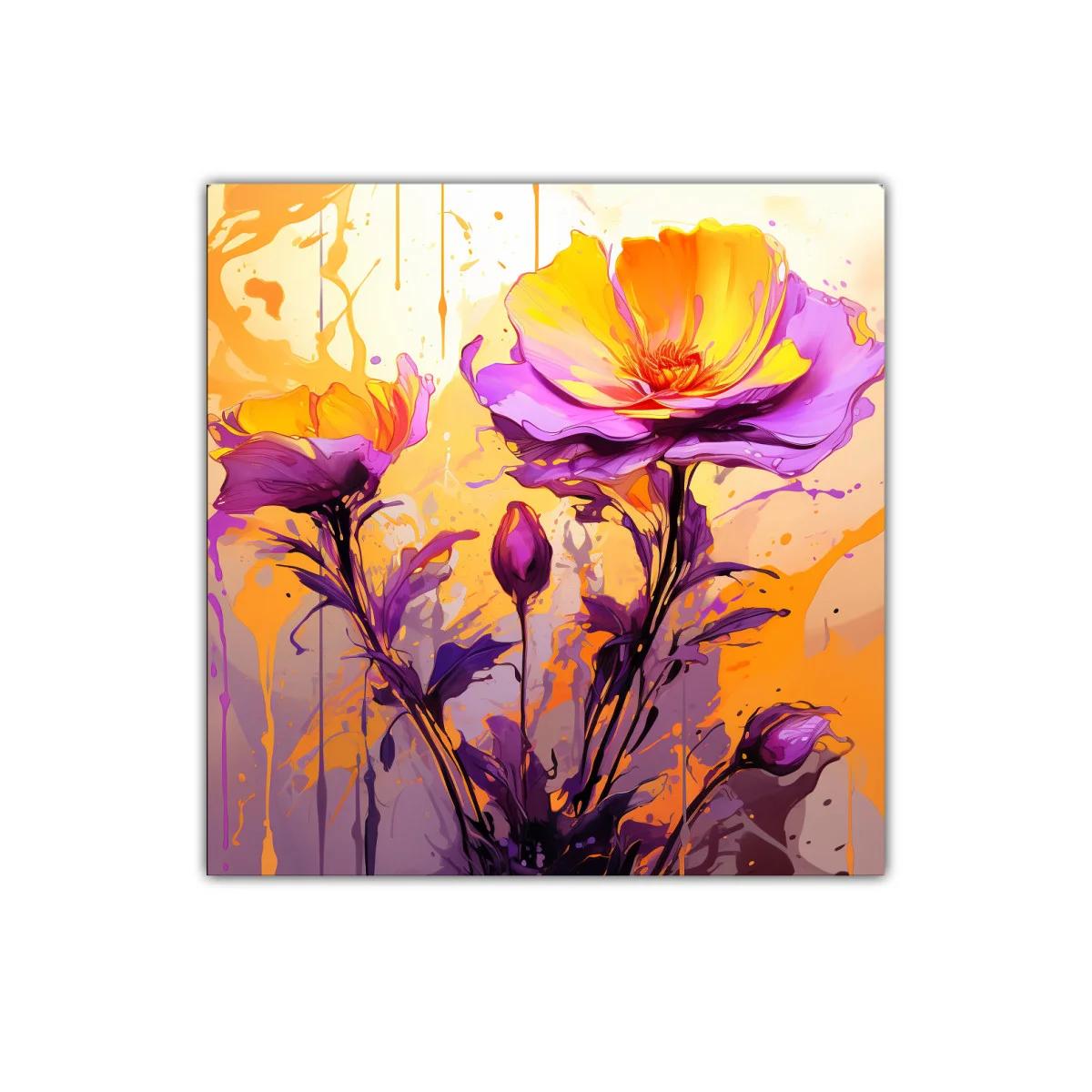 Cuadro floral vibrante en tonos morados y amarillos — imagen principal