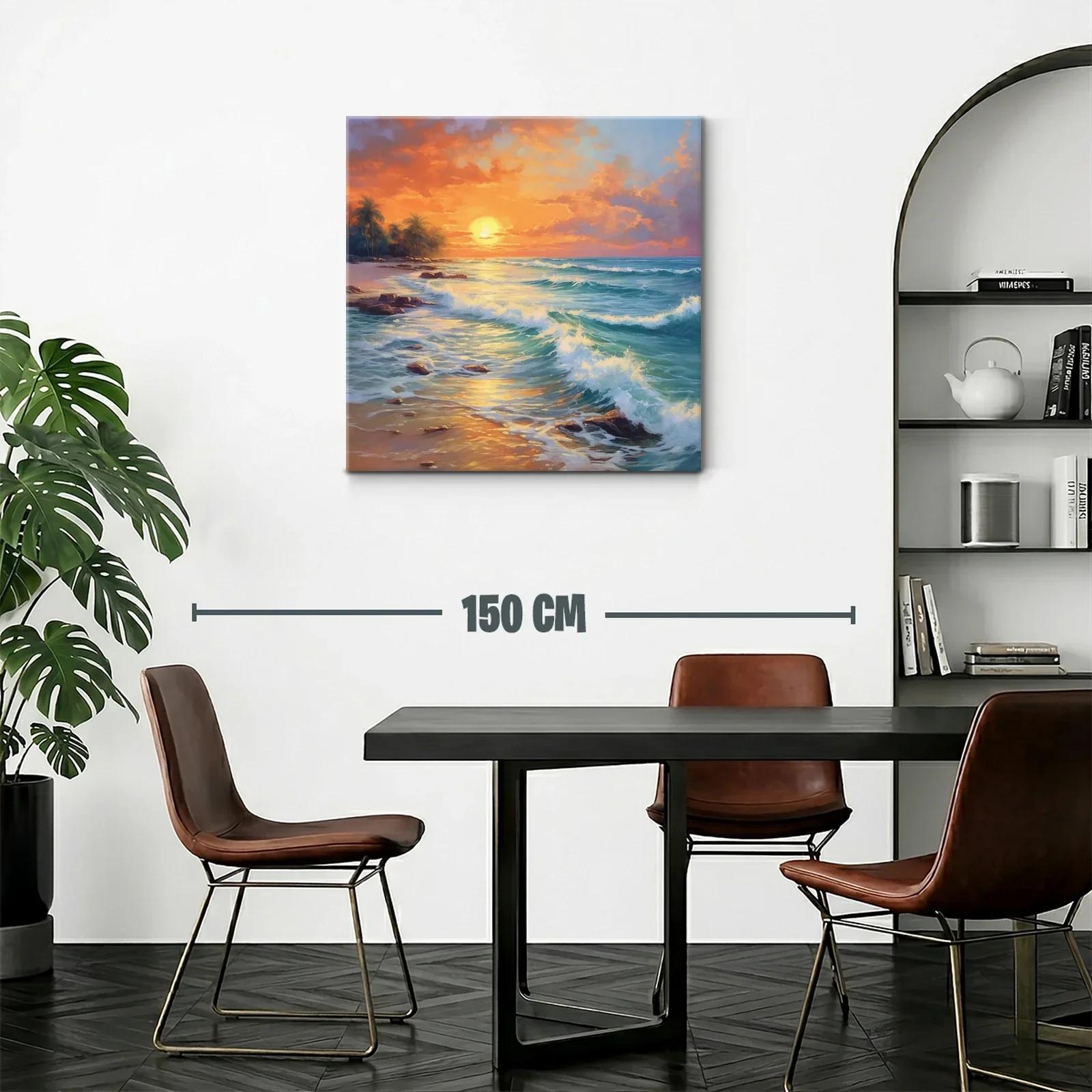 Atardecer con olas y palmeras en la playa tropical — miniatura 2