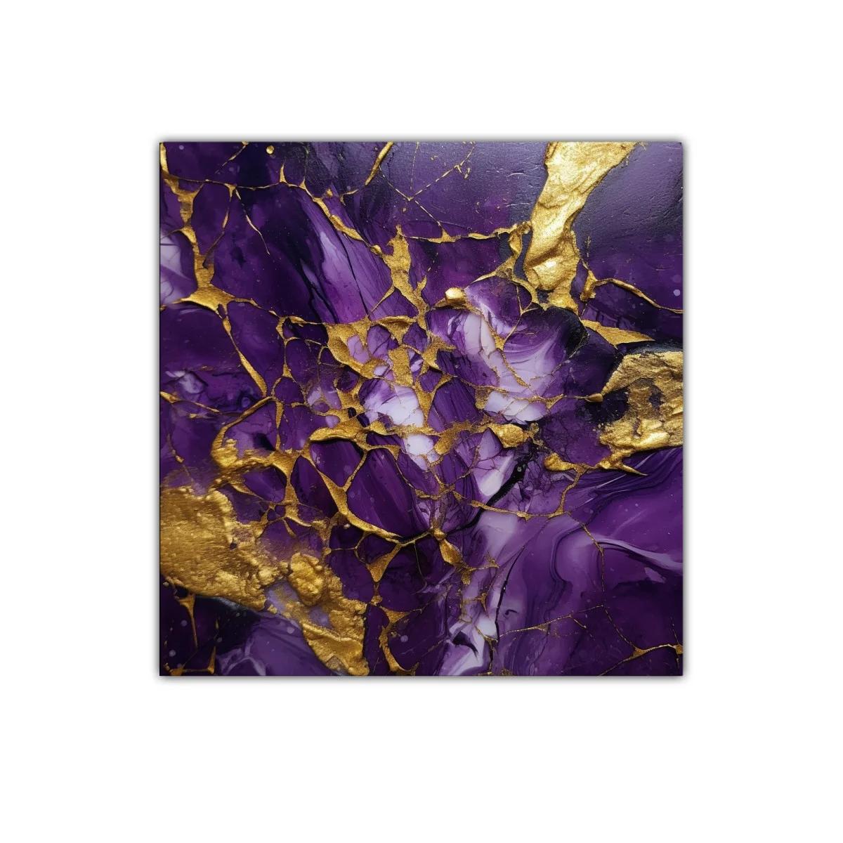 Cuadro abstracto elegante en tonos morados y dorados vibrantes — imagen principal