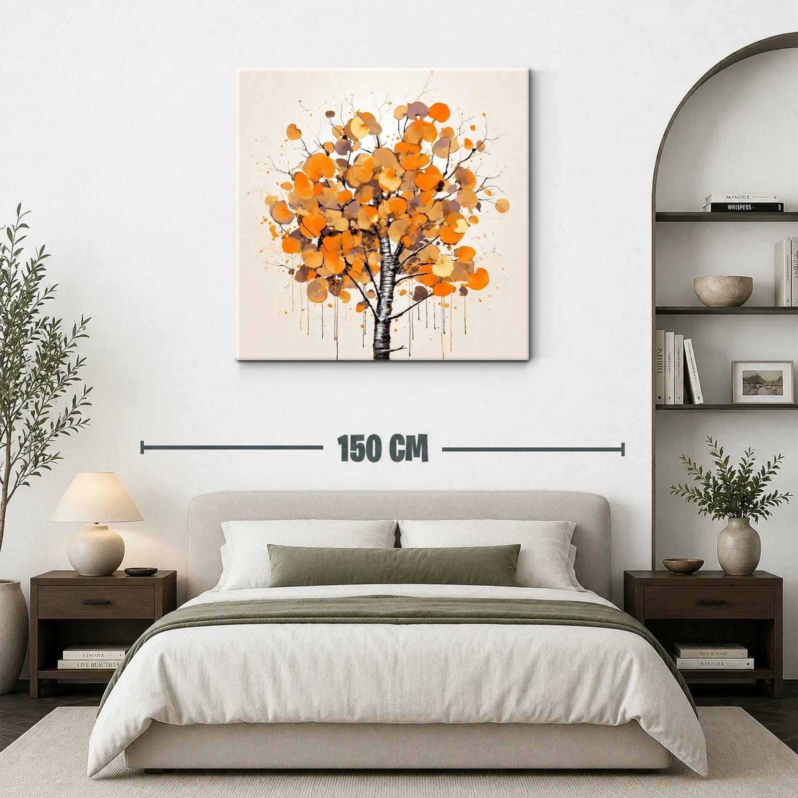 Cuadro árbol con hojas en tonos cálidos y ocre — miniatura 3